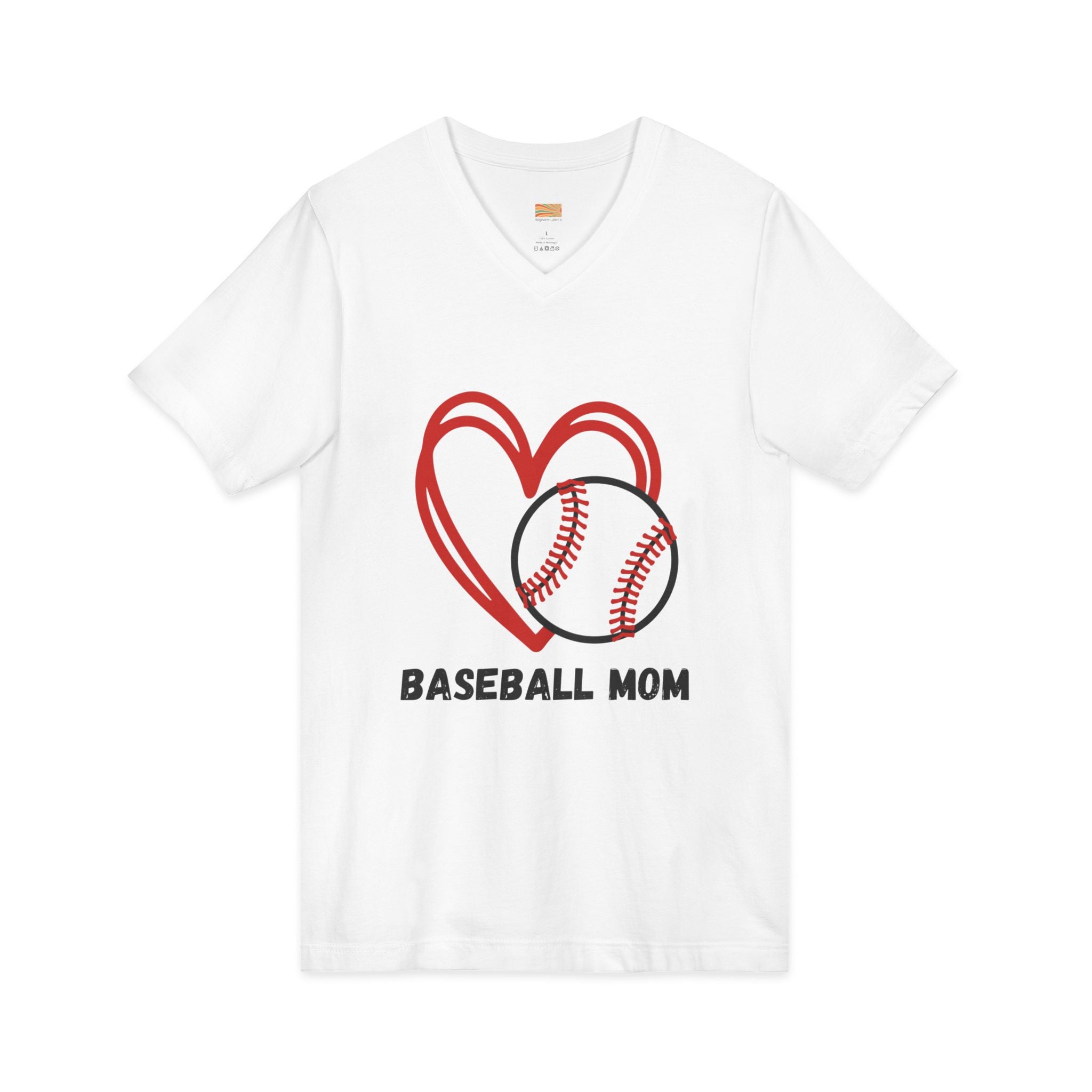 Baseball Mom V-Neck Tee — Heart & Baseball Graphic