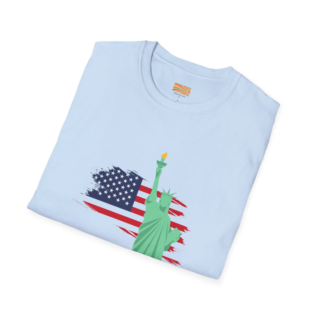 Statue of Liberty Flag backgroundUnisex Softstyle T-Shirt
