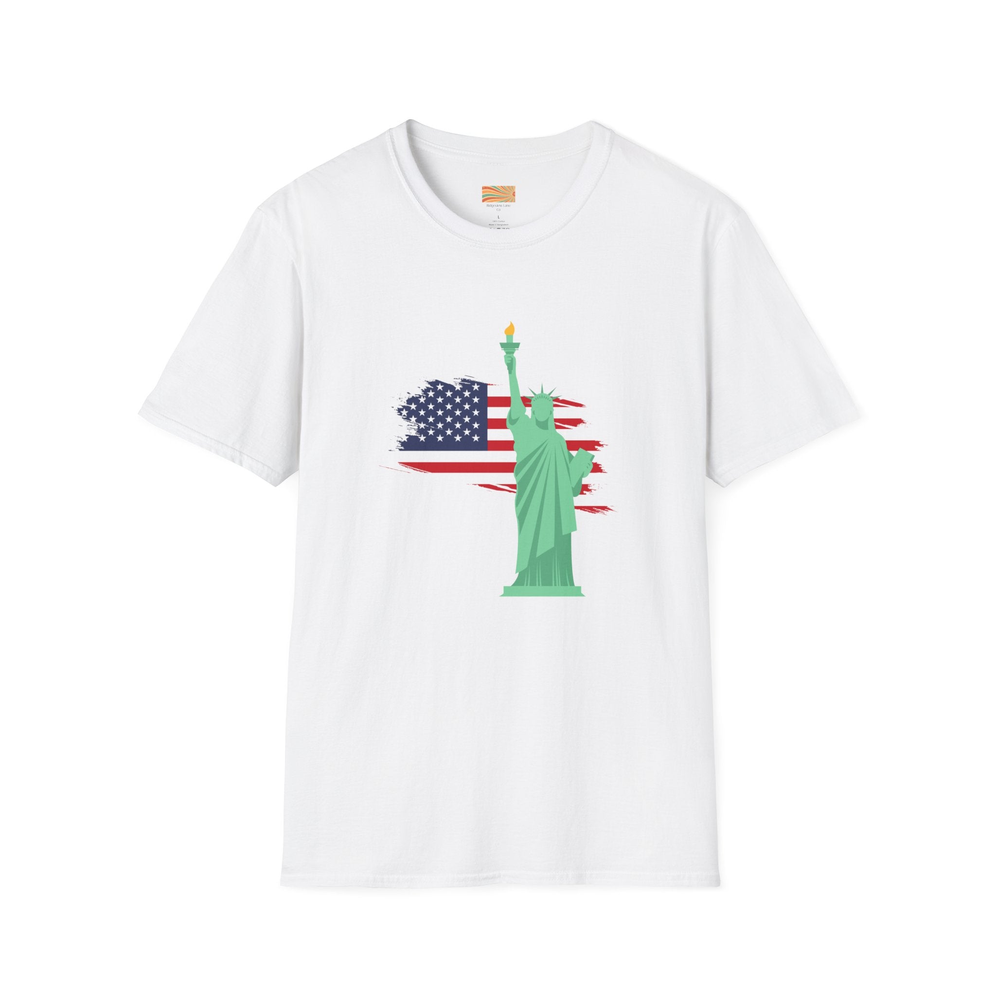Statue of Liberty Flag backgroundUnisex Softstyle T-Shirt