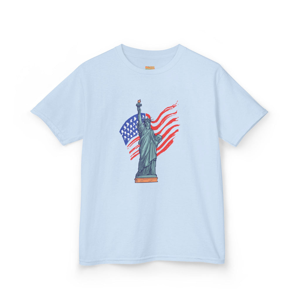 Kids Tee — Statue of Liberty with American Flag, Patriotic 4th of July Shirt
