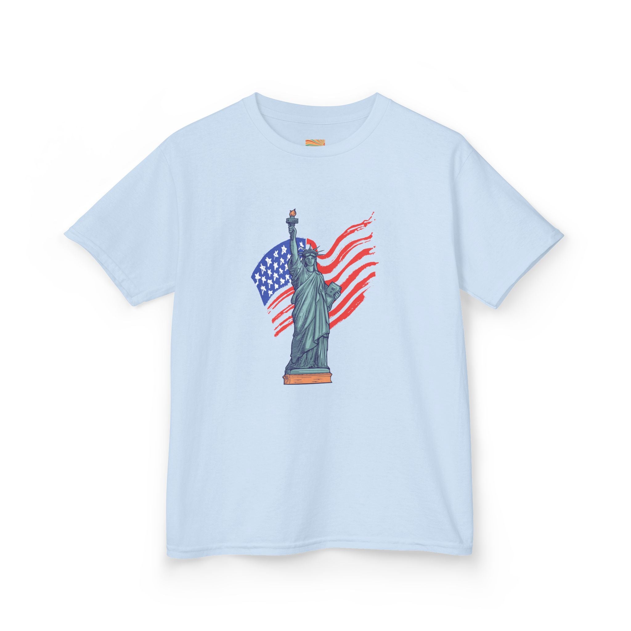 Kids Tee — Statue of Liberty with American Flag, Patriotic 4th of July Shirt