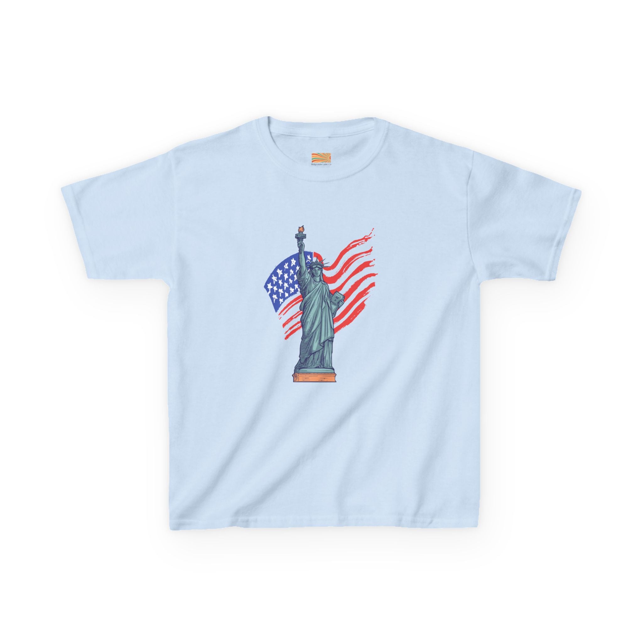 Kids Tee — Statue of Liberty with American Flag, Patriotic 4th of July Shirt