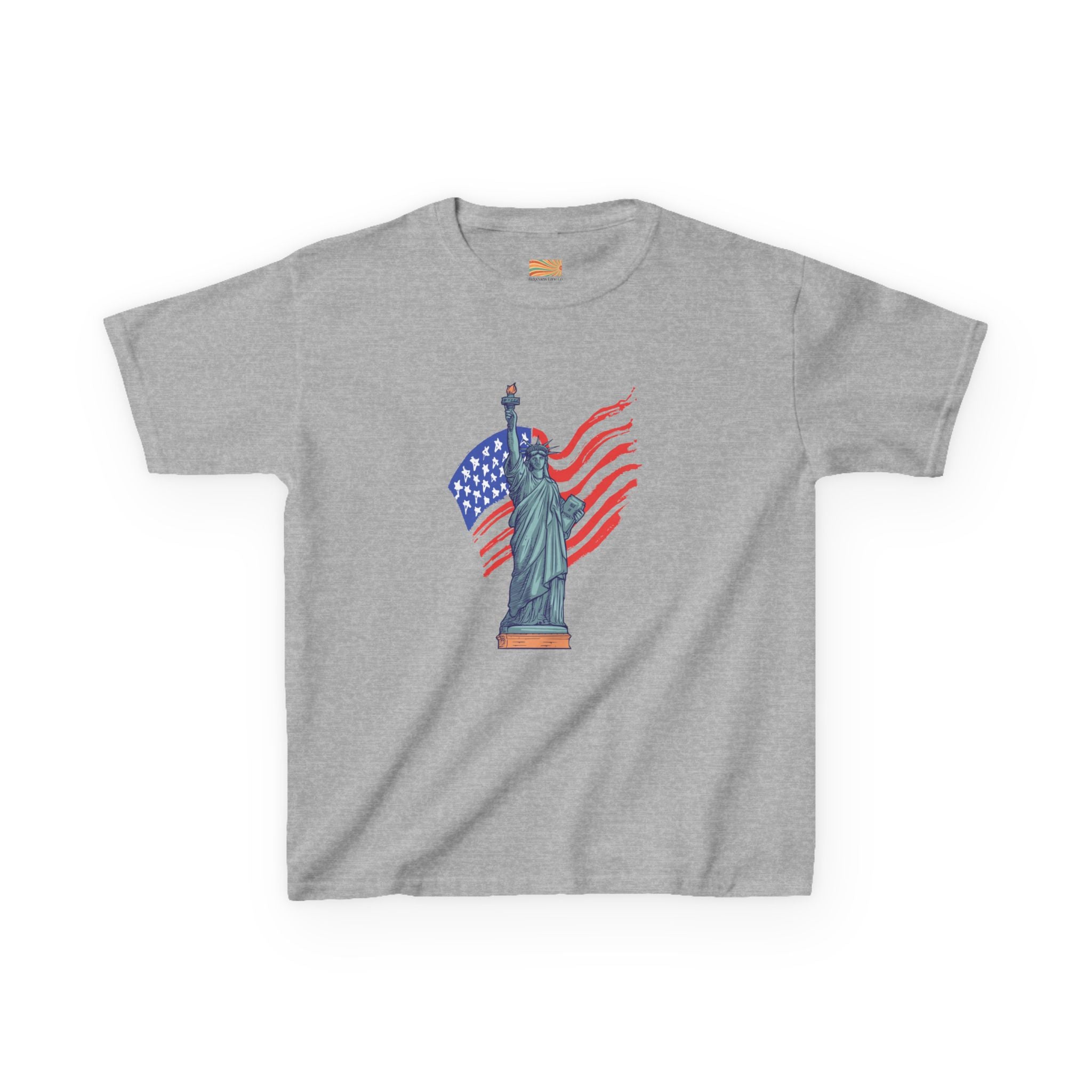 Kids Tee — Statue of Liberty with American Flag, Patriotic 4th of July Shirt