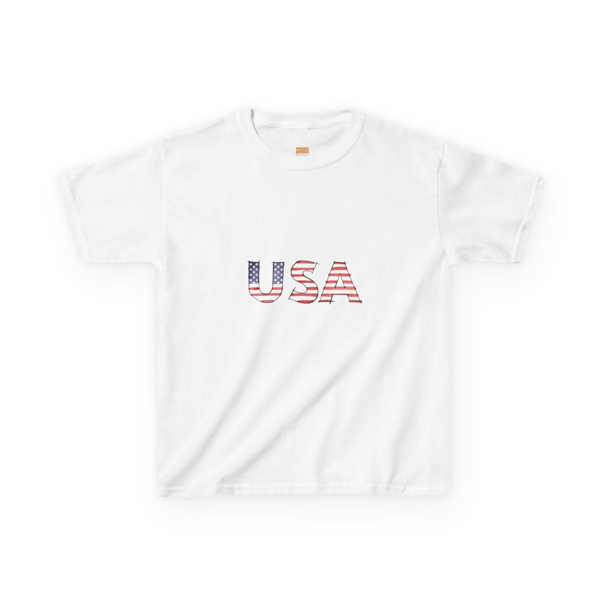 Kids Tee — 'USA' American Flag Text Patriotic T-Shirt for Children (4th of July, Memorial Day)