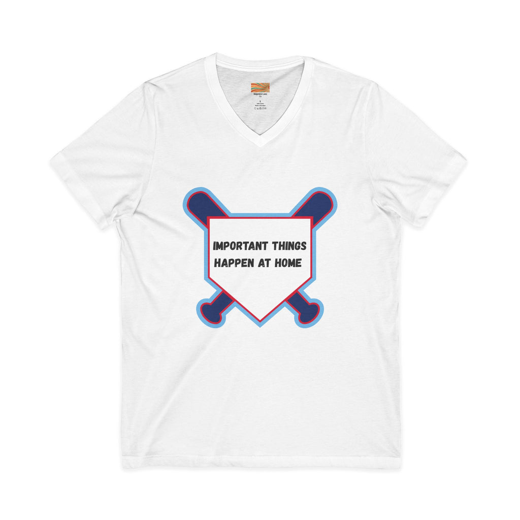 Baseball Home Plate Tee — "Important Things Happen at Home" V‑Neck