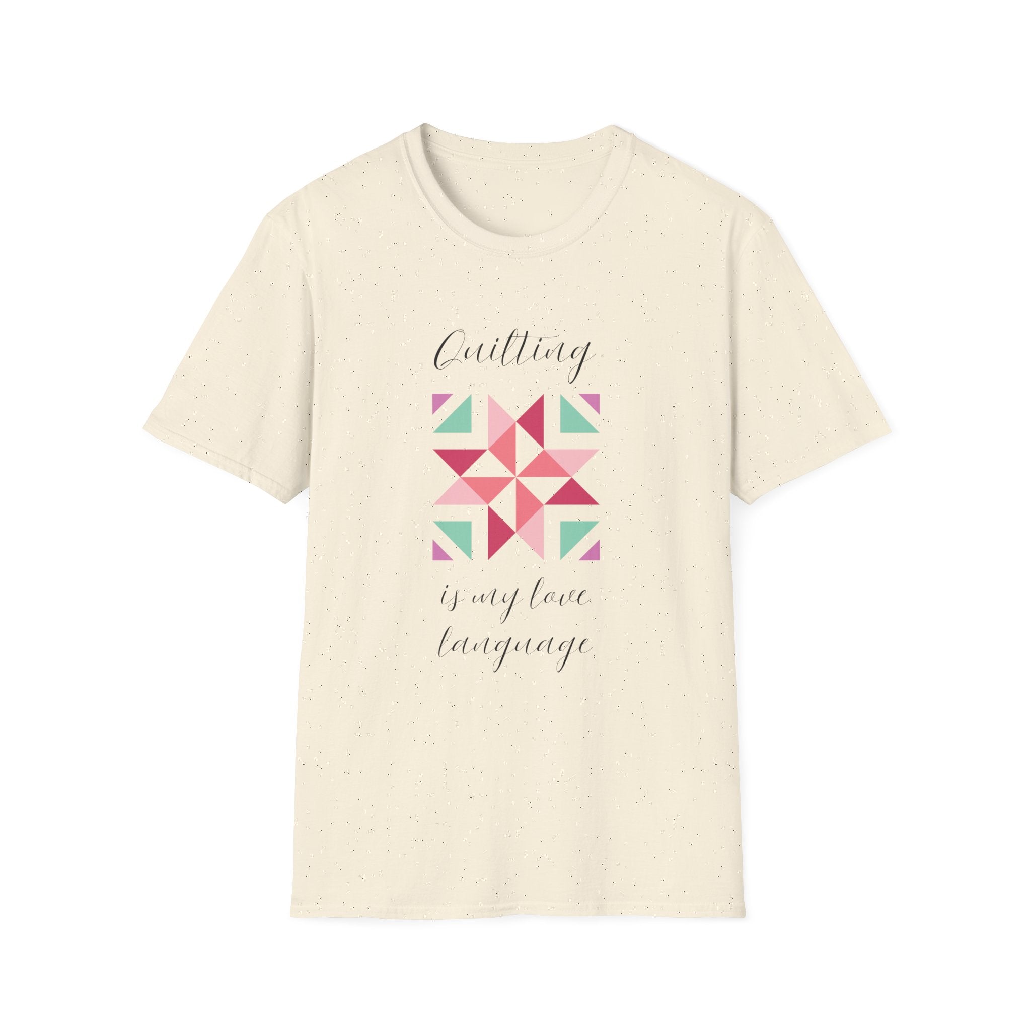 Quilting Is My Love Language T-Shirt — Pastel Quilt Block Graphic