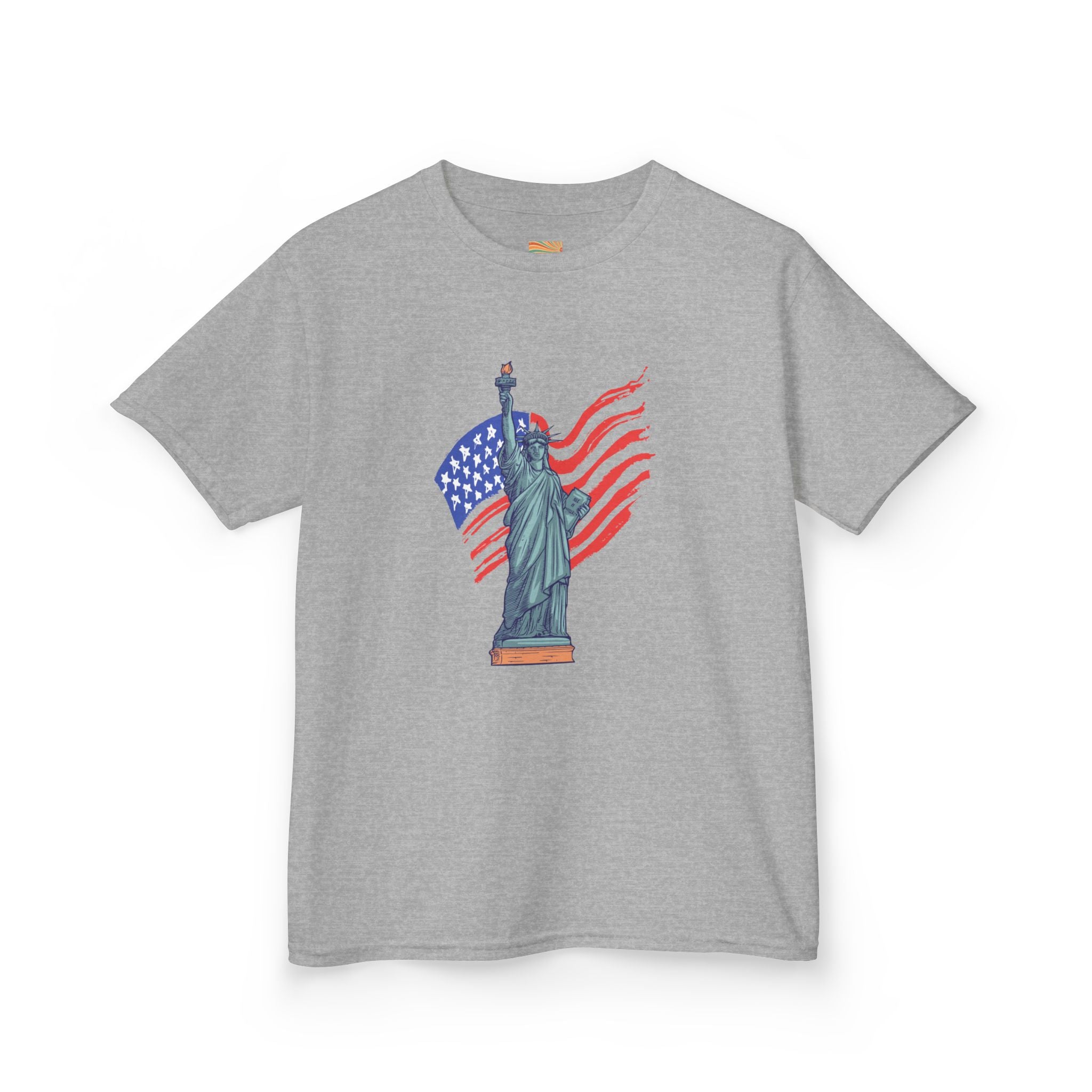 Kids Tee — Statue of Liberty with American Flag, Patriotic 4th of July Shirt