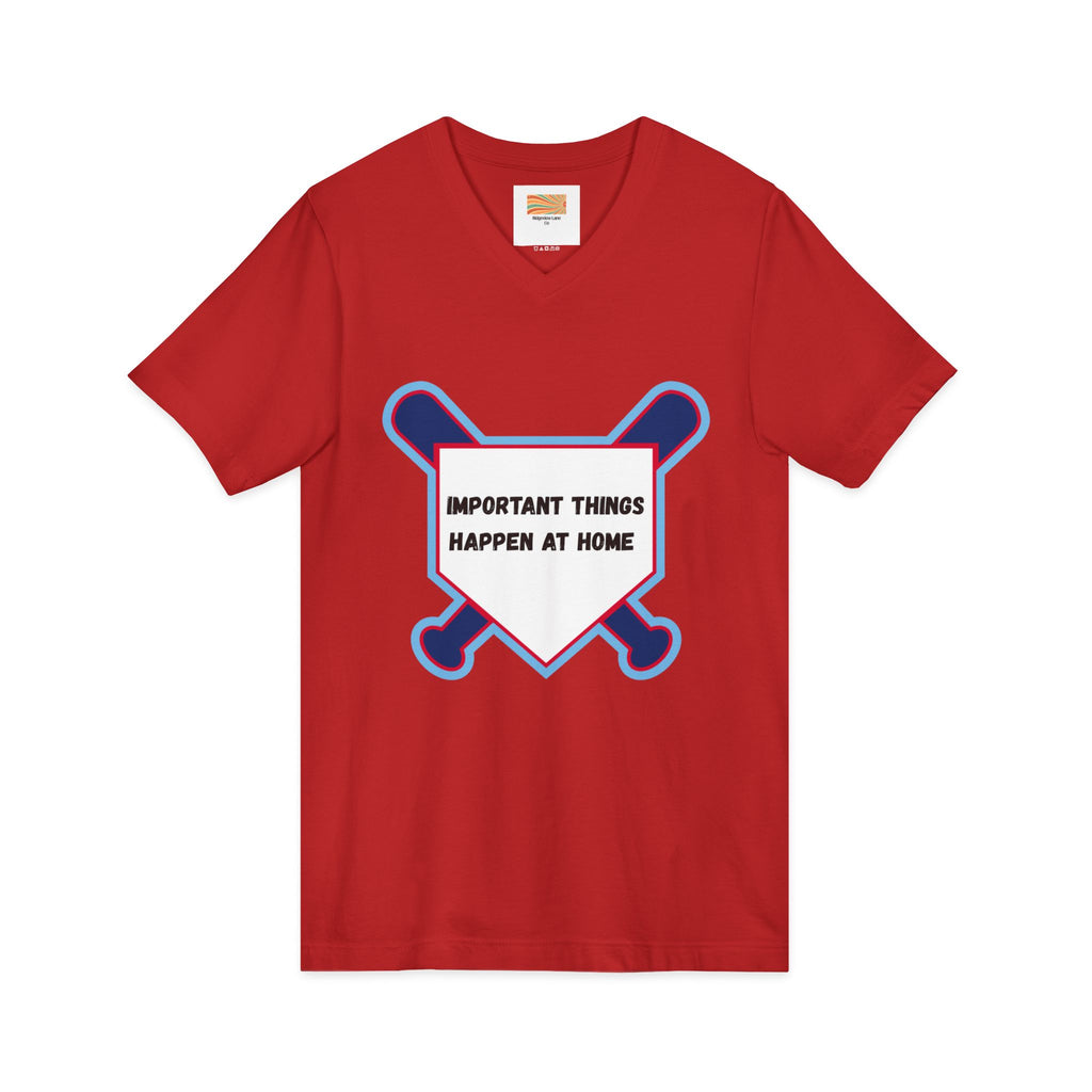 Baseball Home Plate Tee — "Important Things Happen at Home" V‑Neck