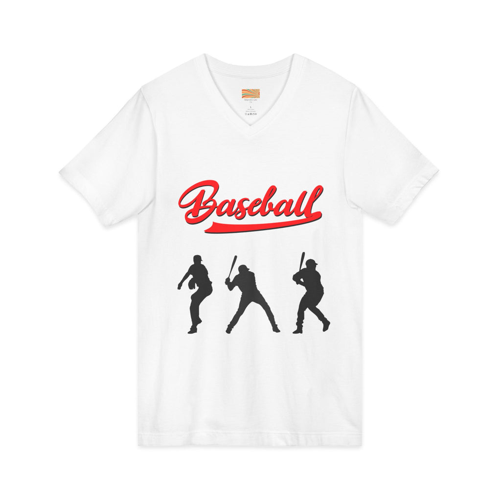 Baseball Silhouette V-Neck Tee — Vintage Script Baseball Players Shirt
