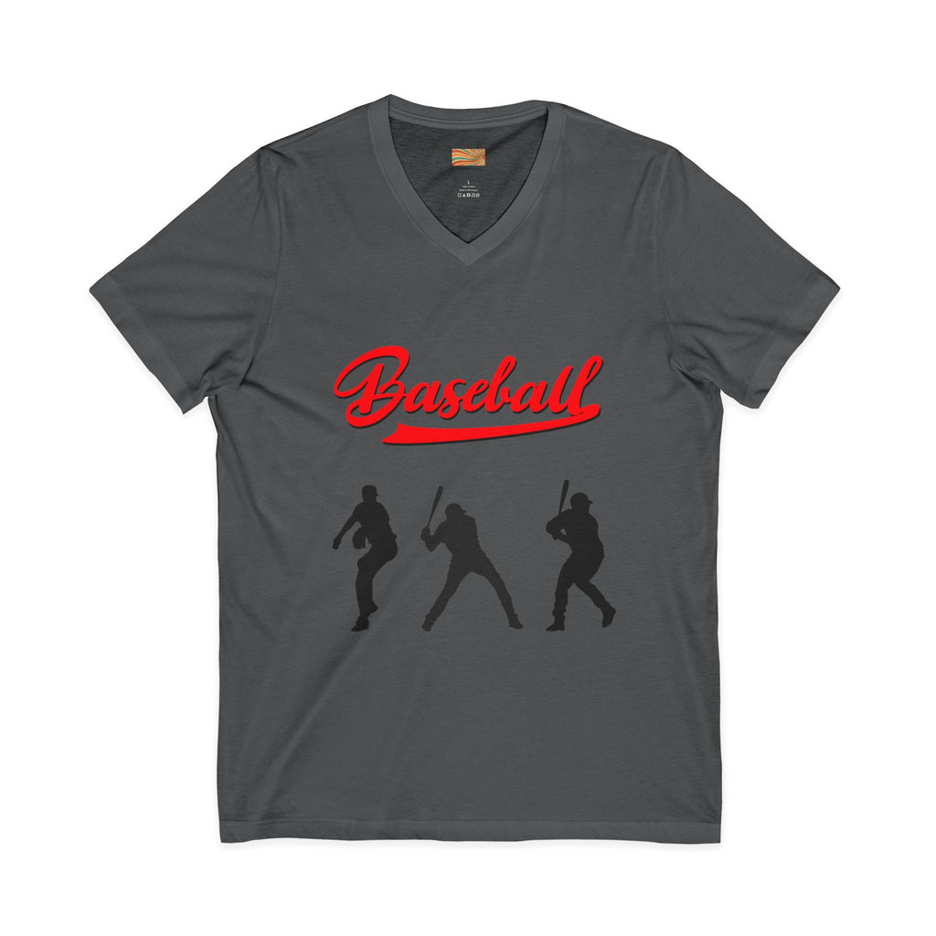 Baseball Silhouette V-Neck Tee — Vintage Script Baseball Players Shirt