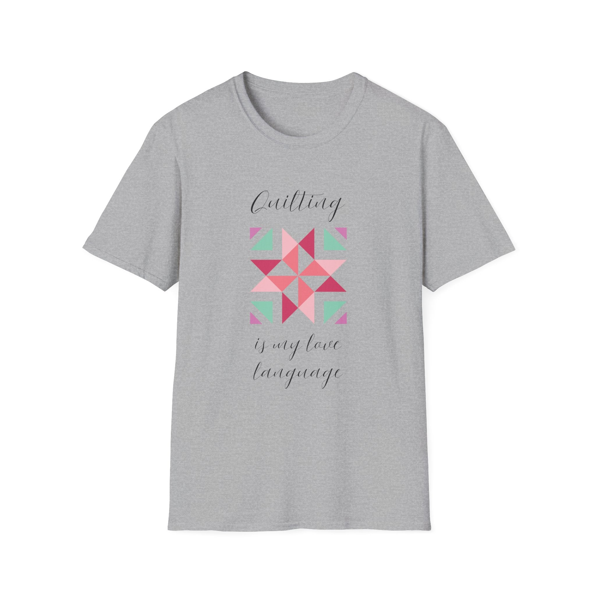 Quilting Is My Love Language T-Shirt — Pastel Quilt Block Graphic