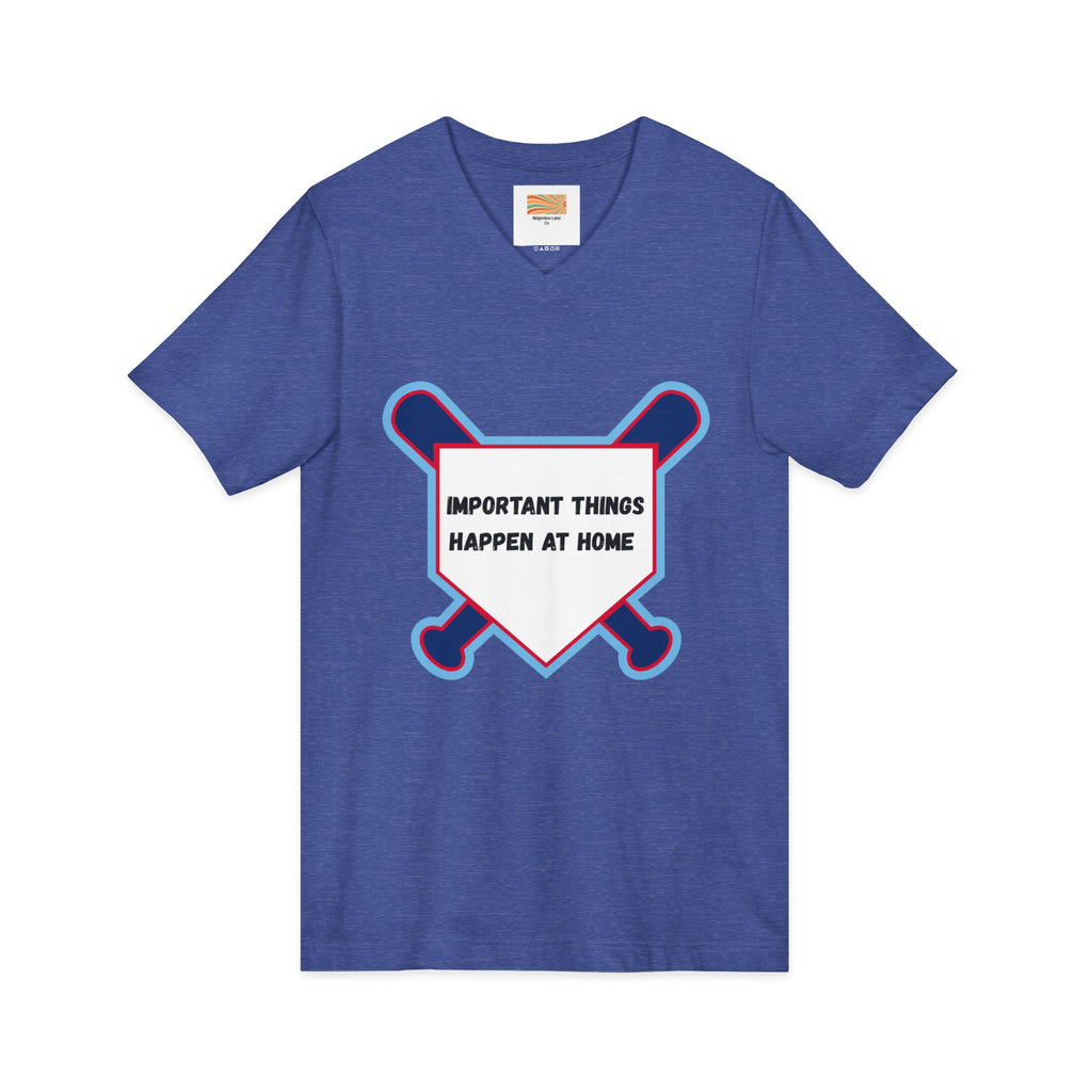 Baseball Home Plate Tee — "Important Things Happen at Home" V‑Neck