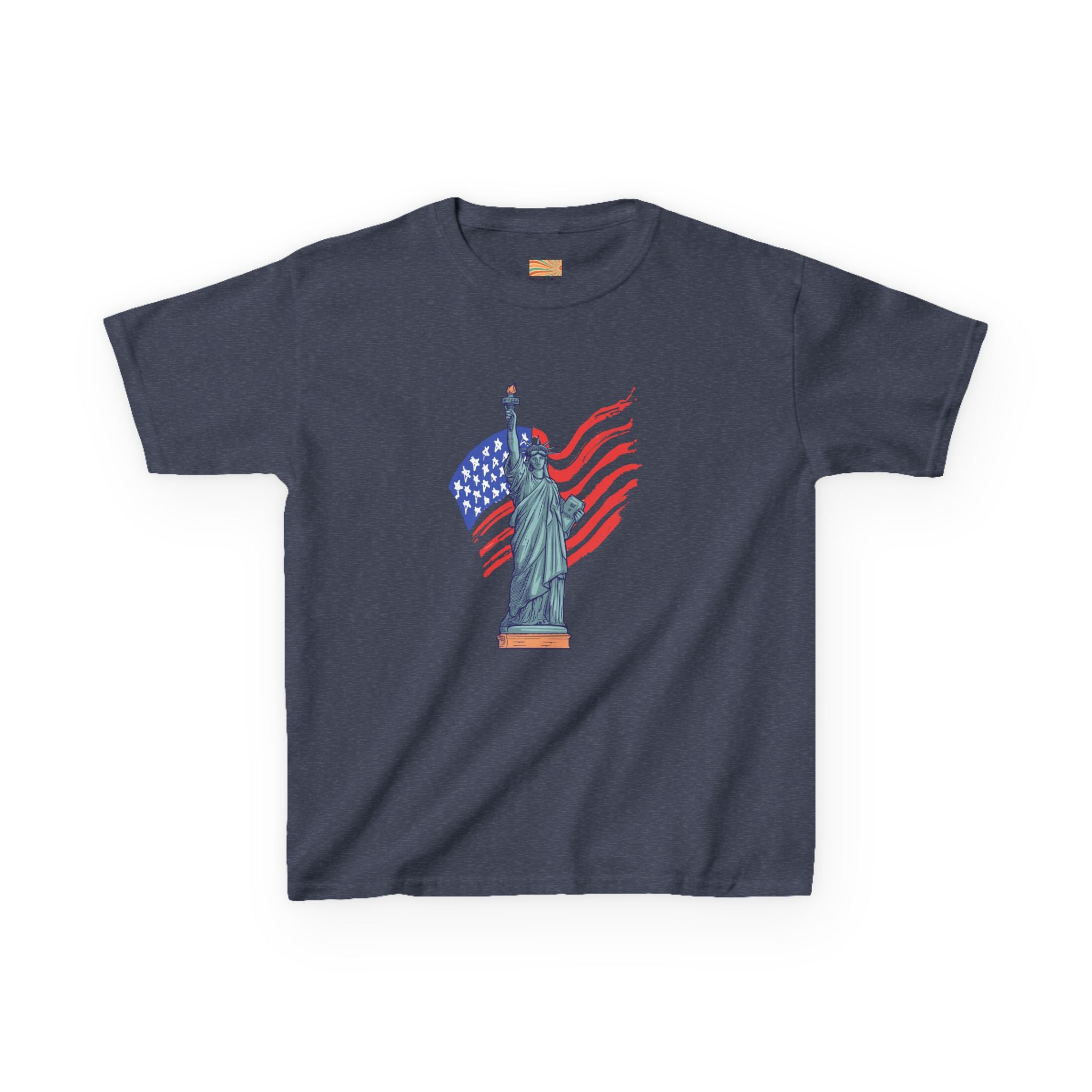 Kids Tee — Statue of Liberty with American Flag, Patriotic 4th of July Shirt