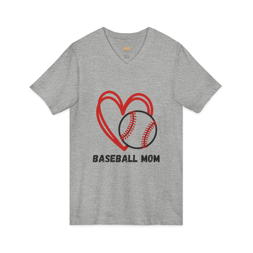Baseball Mom V-Neck Tee — Heart & Baseball Graphic