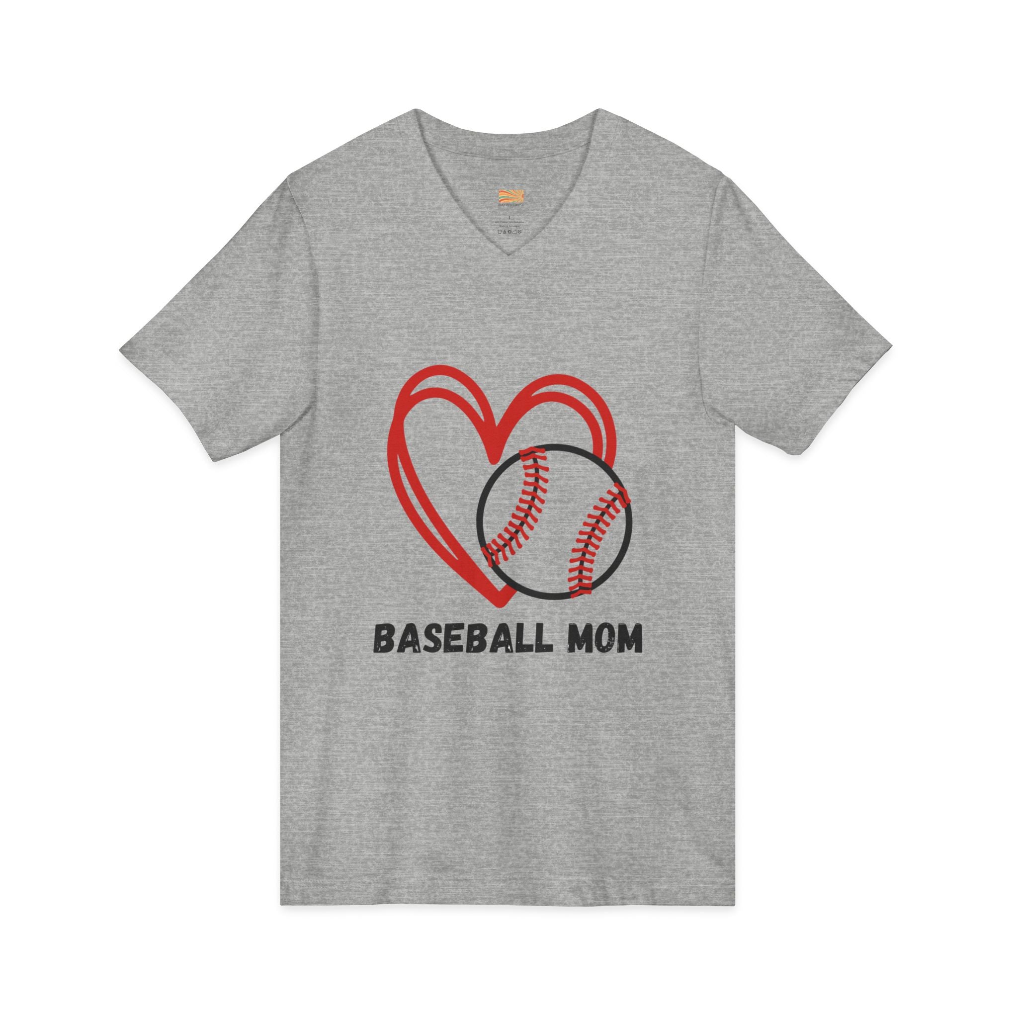 Baseball Mom V-Neck Tee — Heart & Baseball Graphic