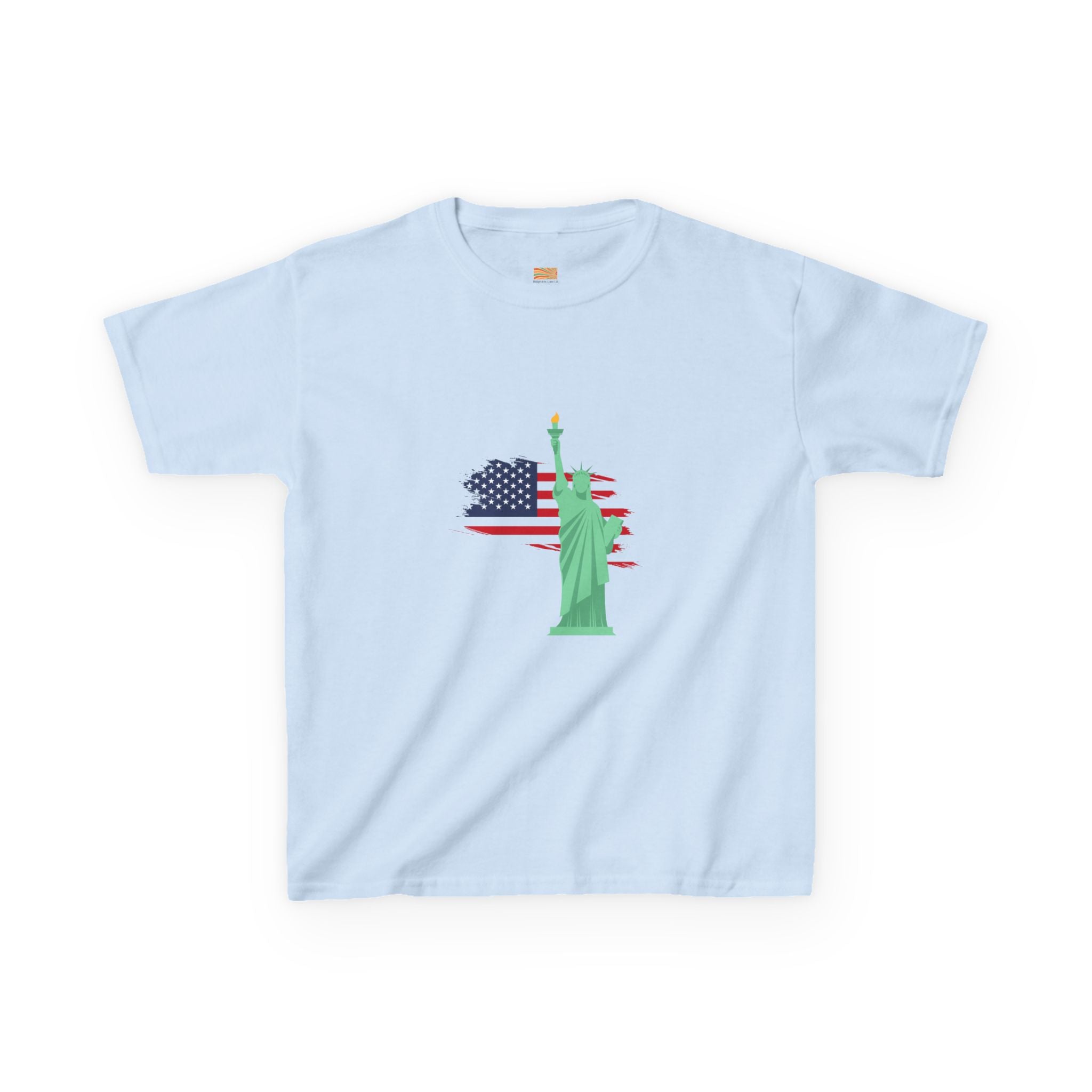 Kids Tee — Statue of Liberty with American Flag Graphic (Patriotic Fourth of July)