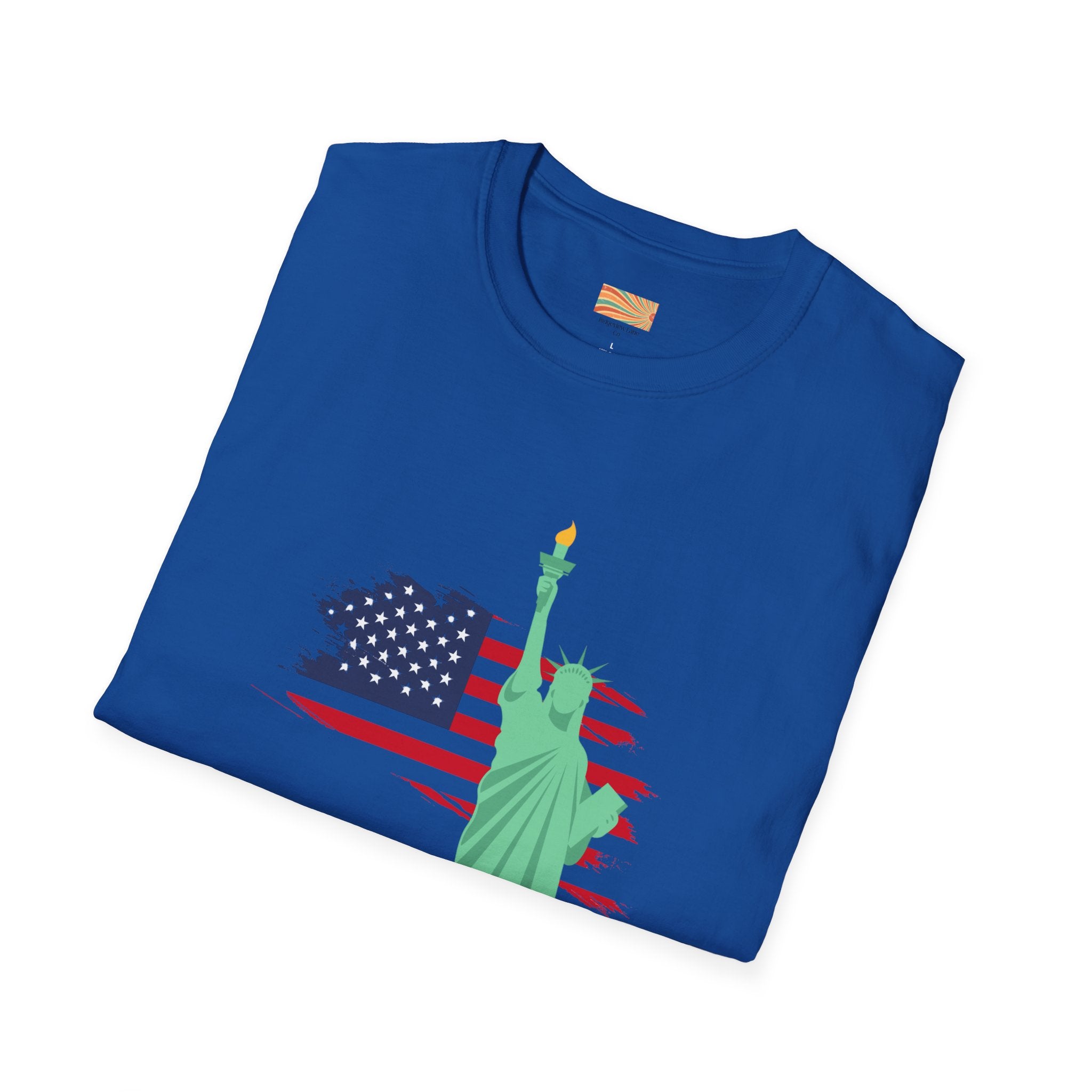Statue of Liberty Flag backgroundUnisex Softstyle T-Shirt