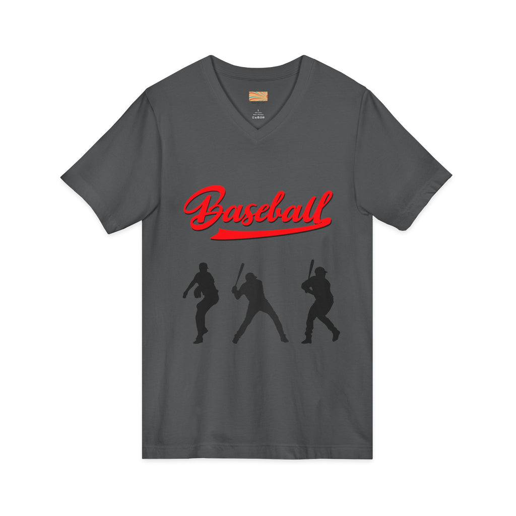 Baseball Silhouette V-Neck Tee — Vintage Script Baseball Players Shirt