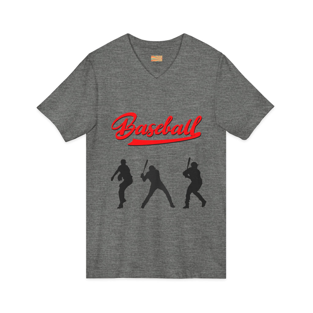 Baseball Silhouette V-Neck Tee — Vintage Script Baseball Players Shirt