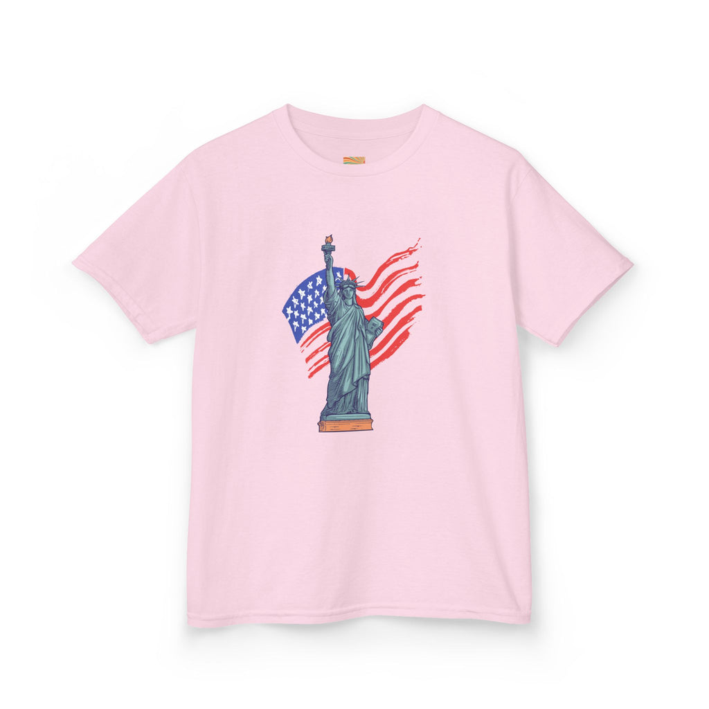 Kids Tee — Statue of Liberty with American Flag, Patriotic 4th of July Shirt