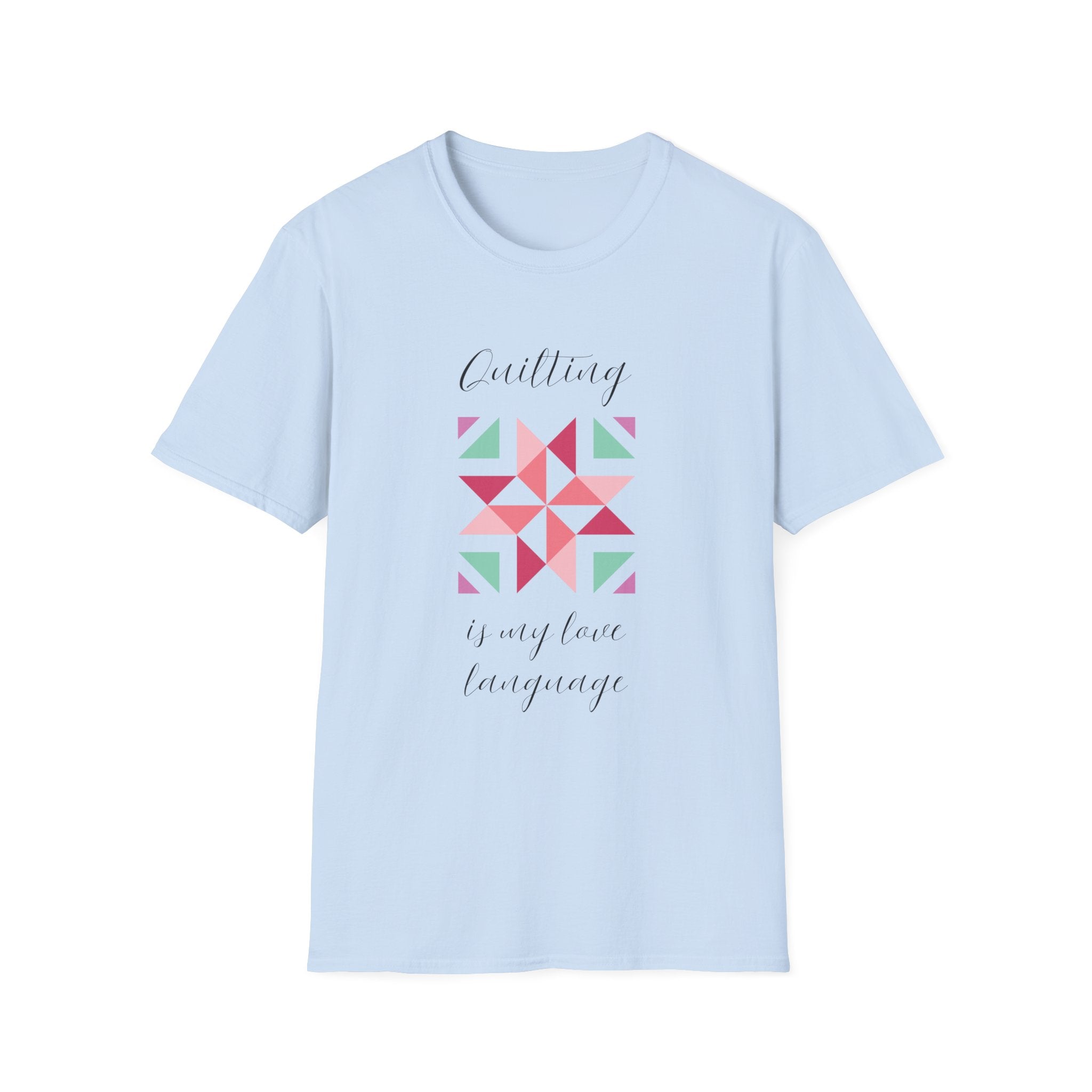 Quilting Is My Love Language T-Shirt — Pastel Quilt Block Graphic