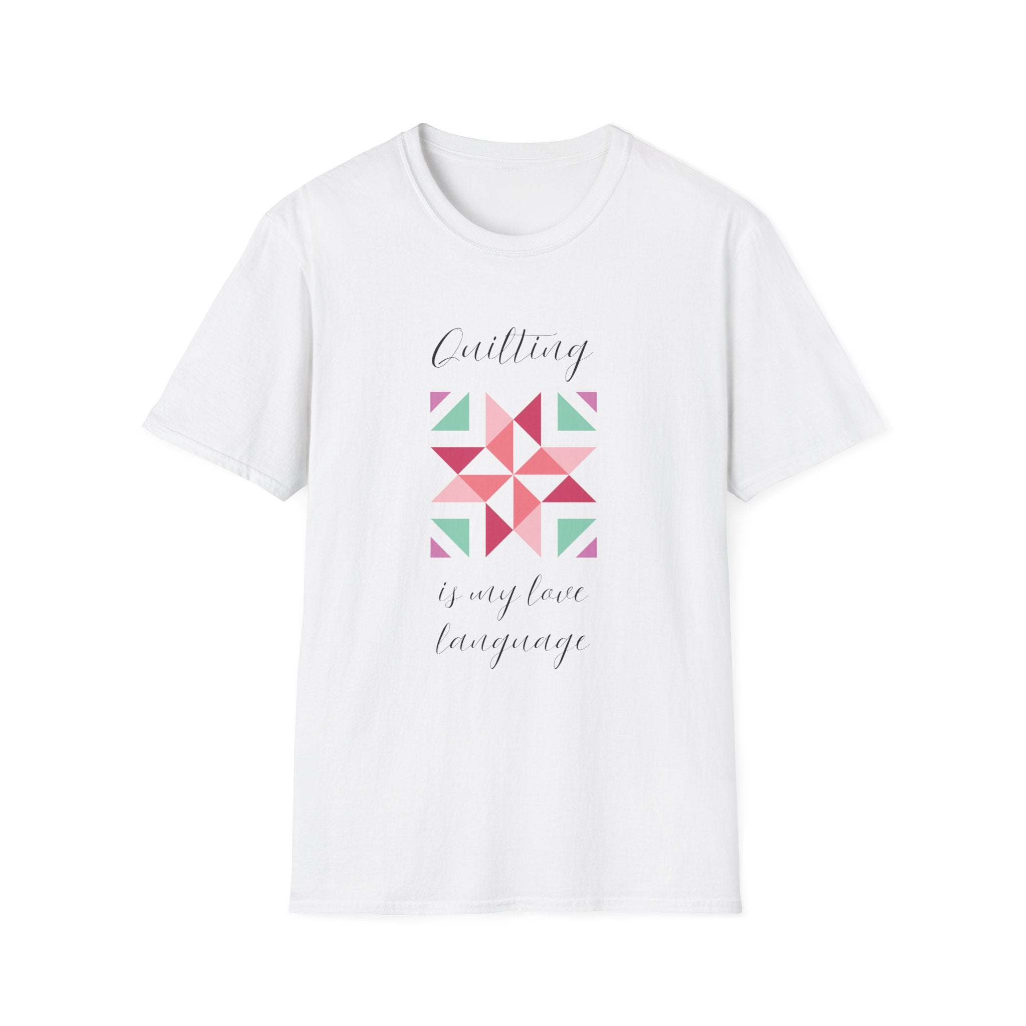 Quilting Is My Love Language T-Shirt — Pastel Quilt Block Graphic