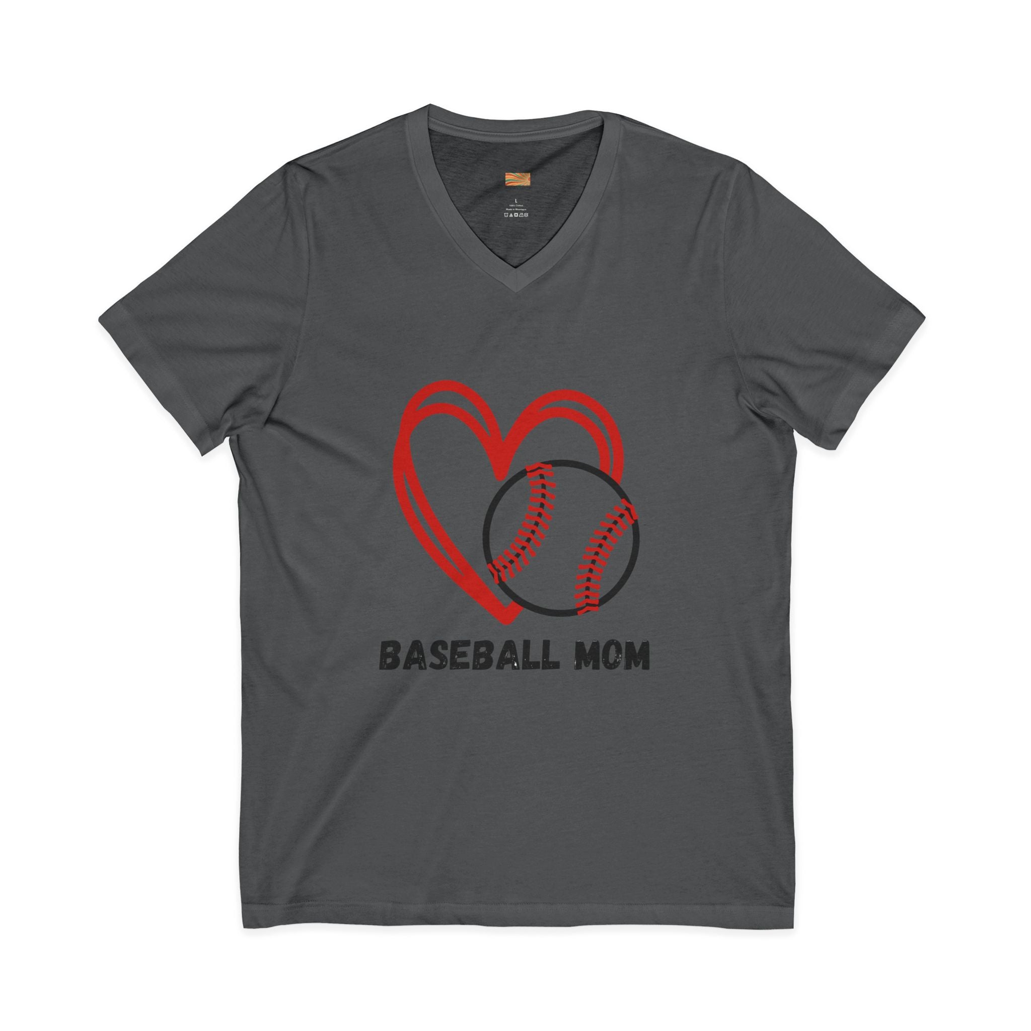 Baseball Mom V-Neck Tee — Heart & Baseball Graphic