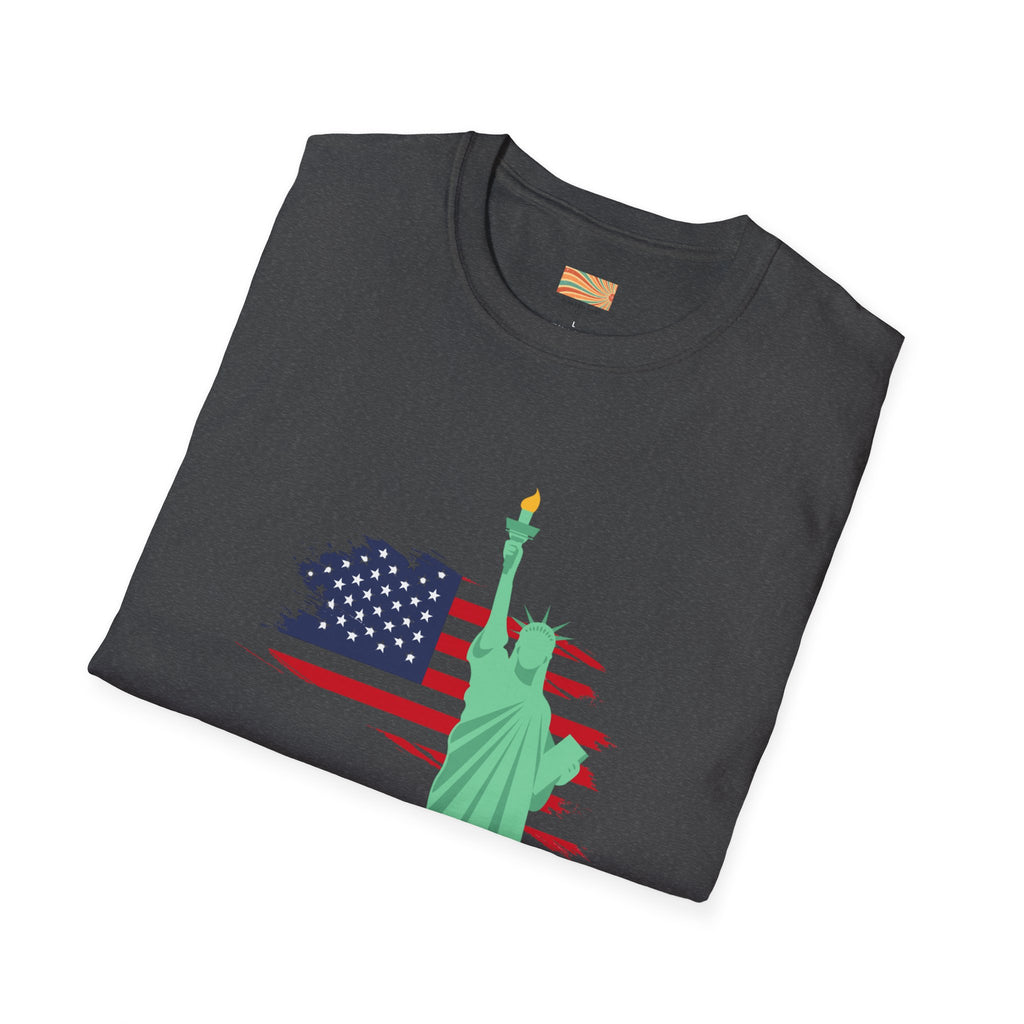 Statue of Liberty Flag backgroundUnisex Softstyle T-Shirt
