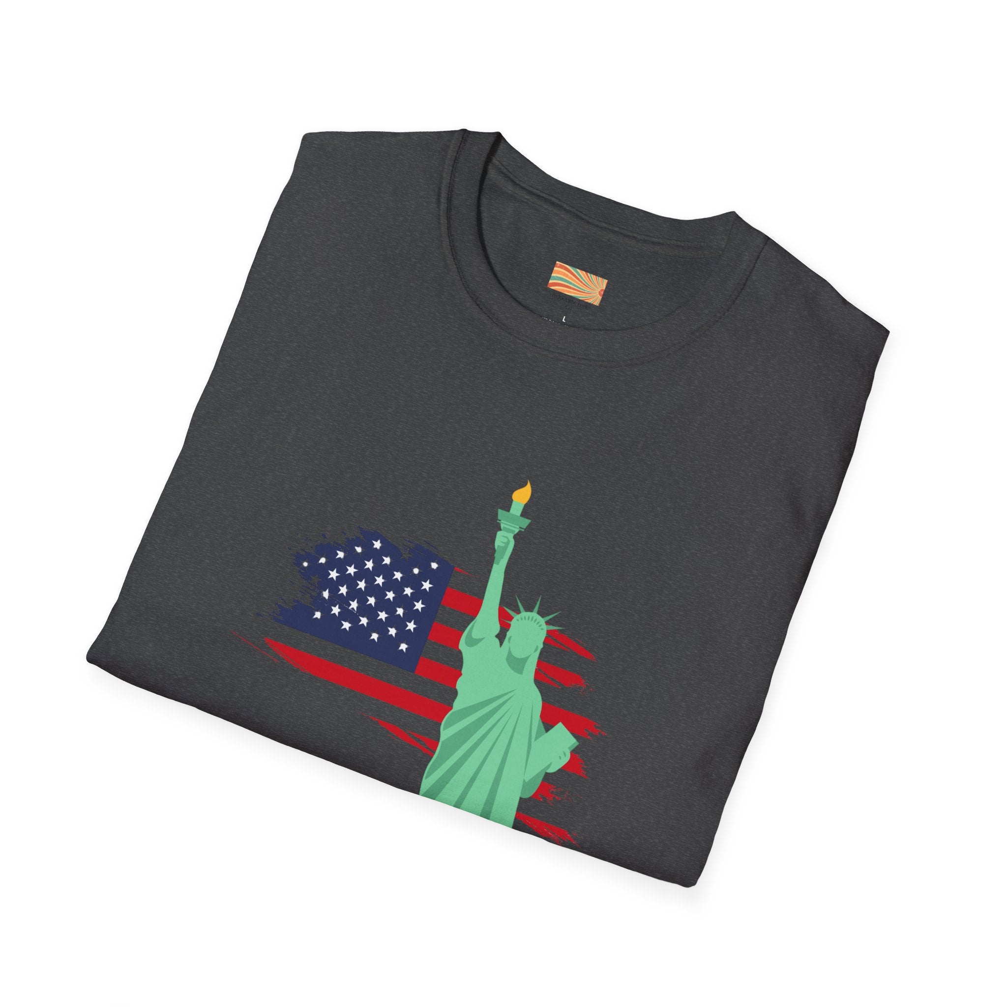 Statue of Liberty Flag backgroundUnisex Softstyle T-Shirt