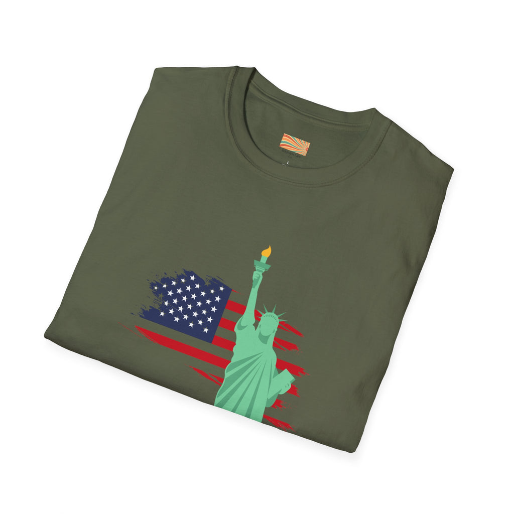 Statue of Liberty Flag backgroundUnisex Softstyle T-Shirt