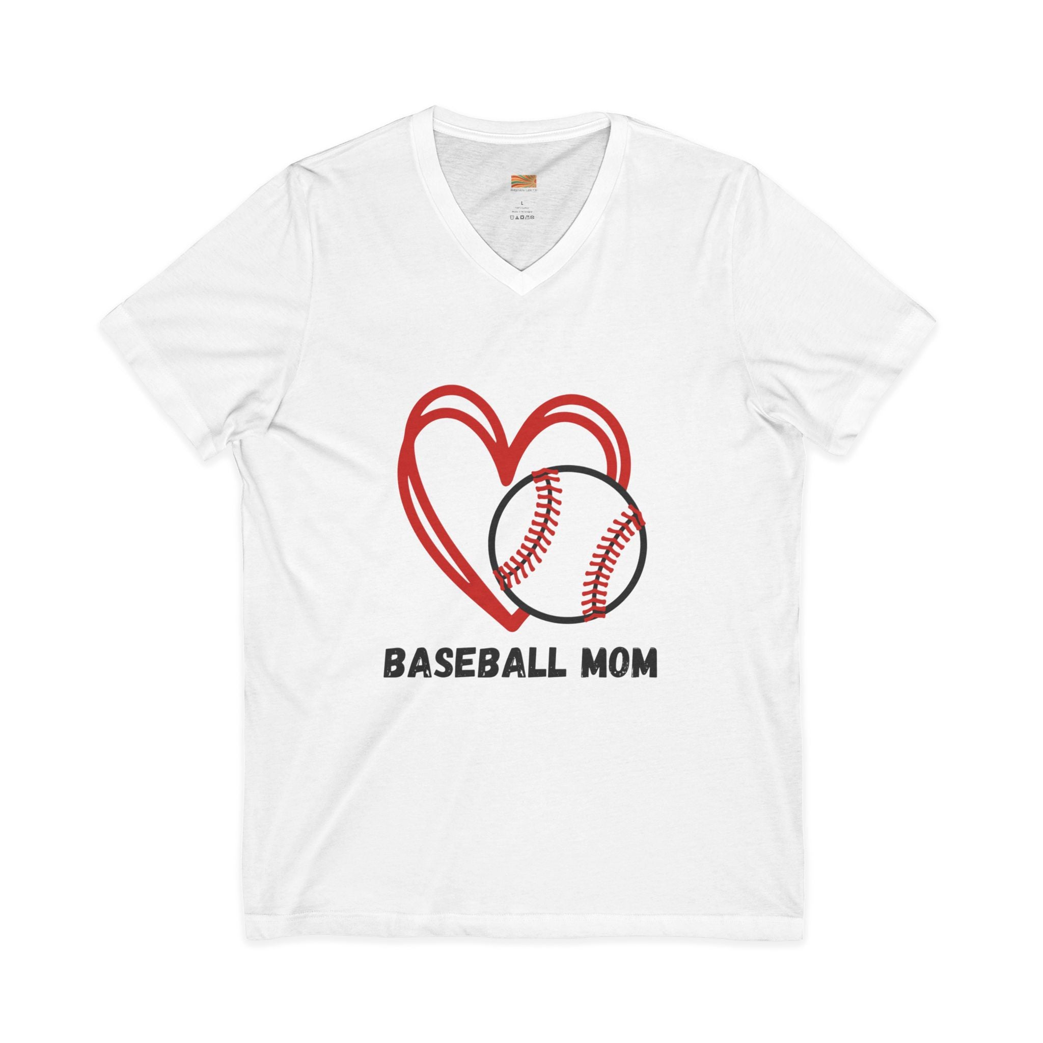 Baseball Mom V-Neck Tee — Heart & Baseball Graphic
