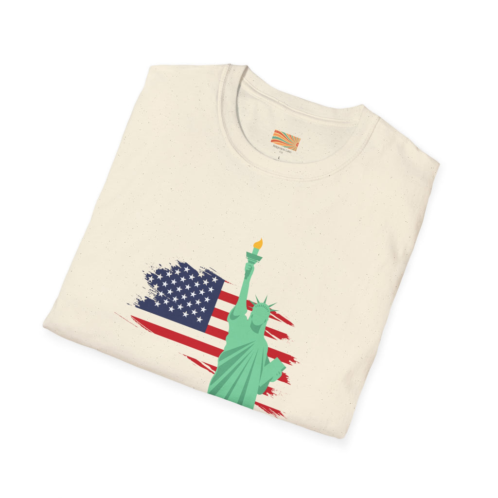 Statue of Liberty Flag backgroundUnisex Softstyle T-Shirt