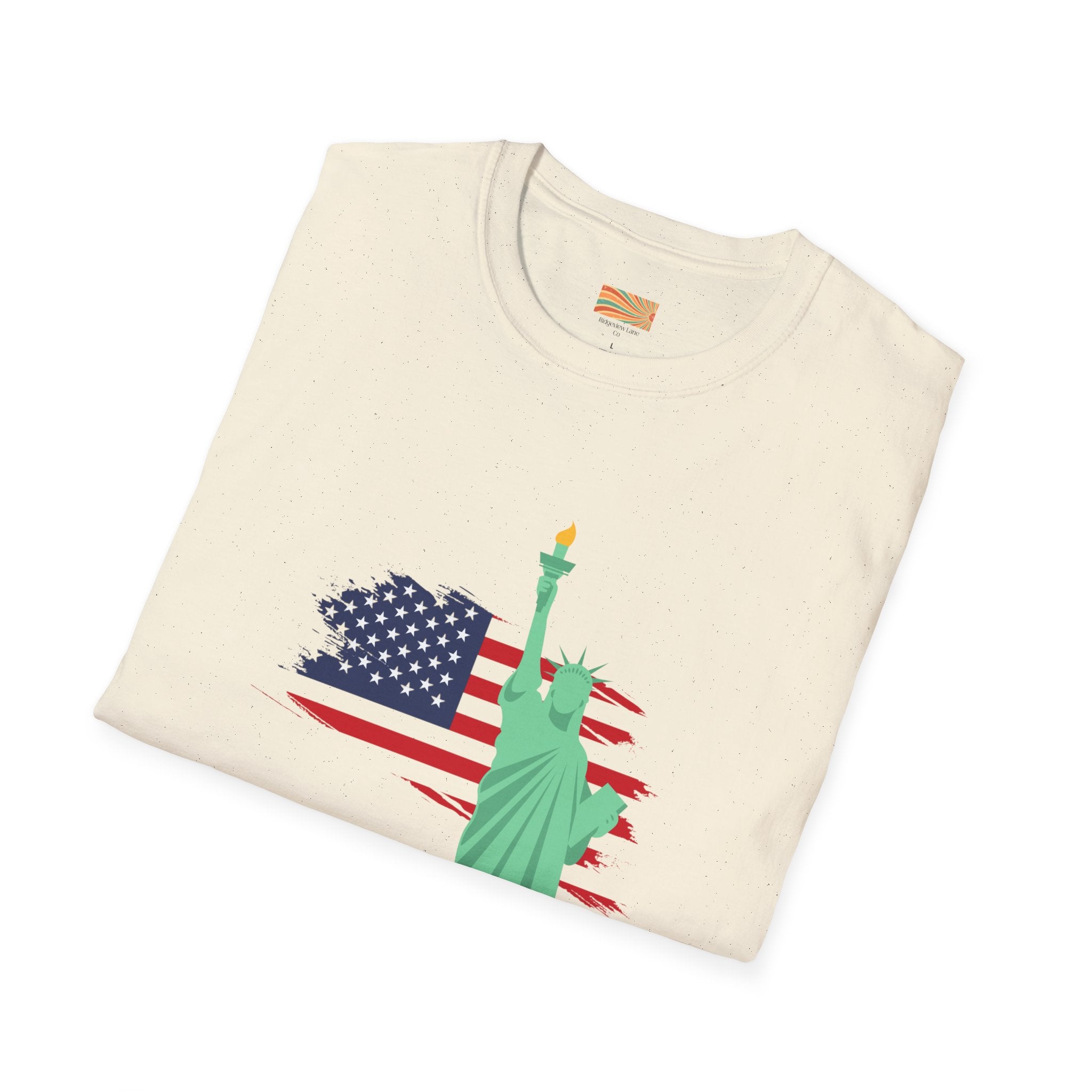 Statue of Liberty Flag backgroundUnisex Softstyle T-Shirt