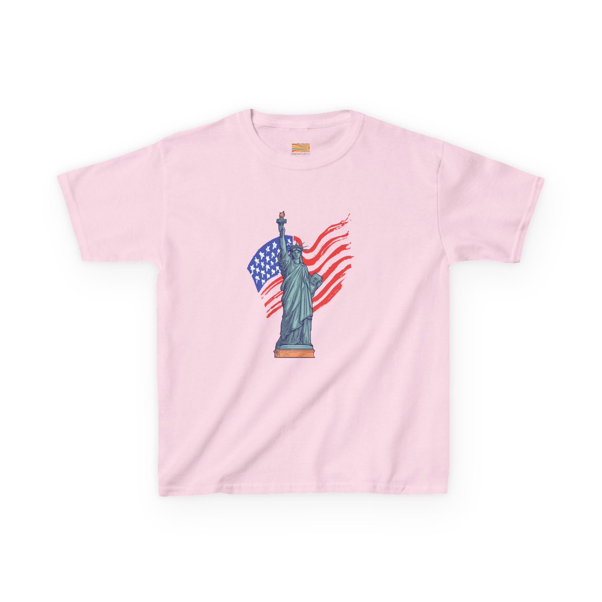 Kids Tee — Statue of Liberty with American Flag, Patriotic 4th of July Shirt
