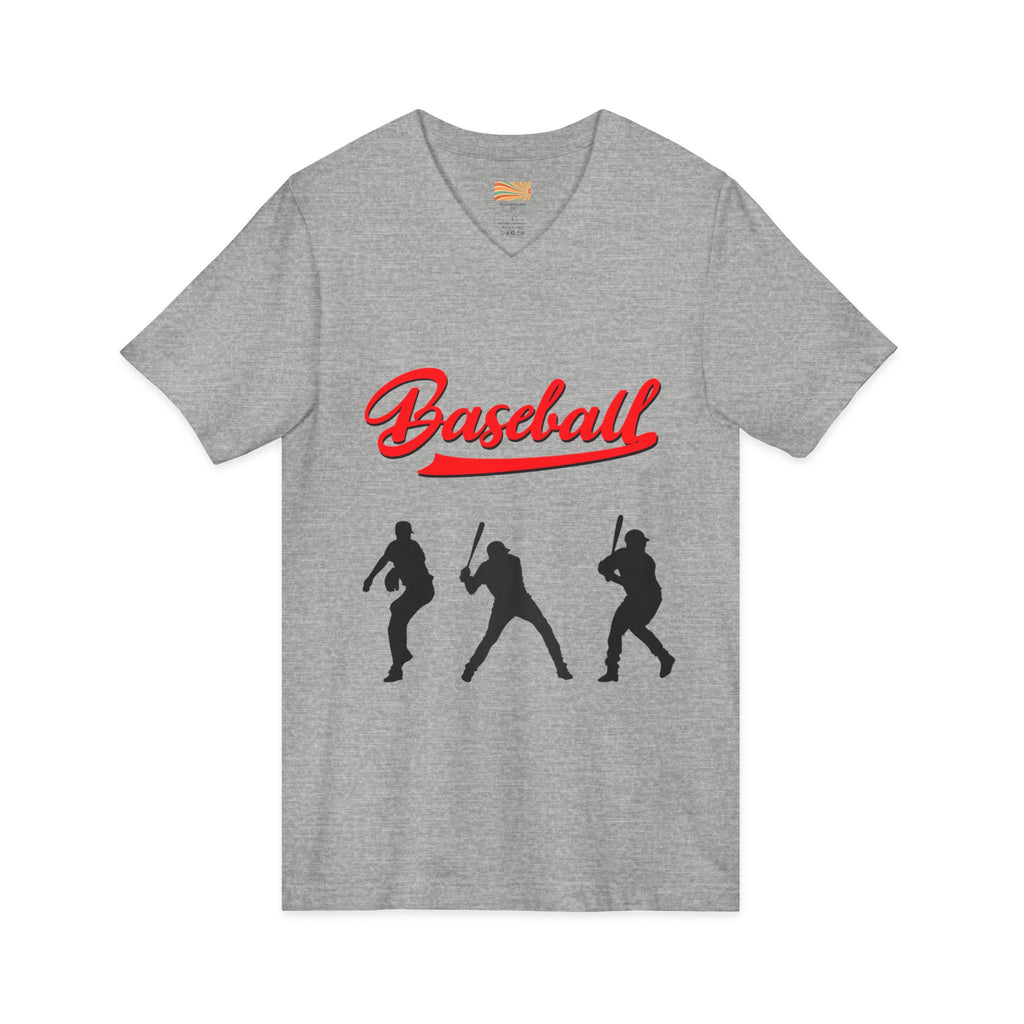 Baseball Silhouette V-Neck Tee — Vintage Script Baseball Players Shirt