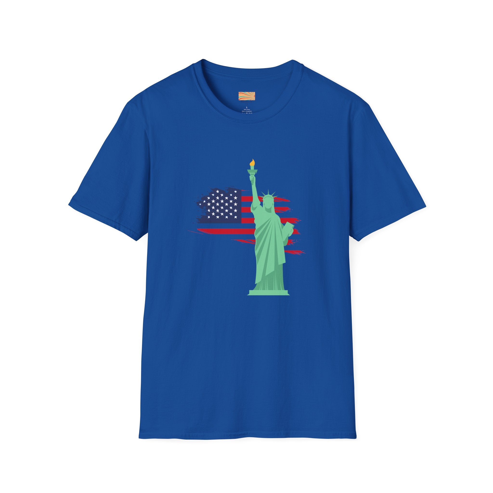 Statue of Liberty Flag backgroundUnisex Softstyle T-Shirt