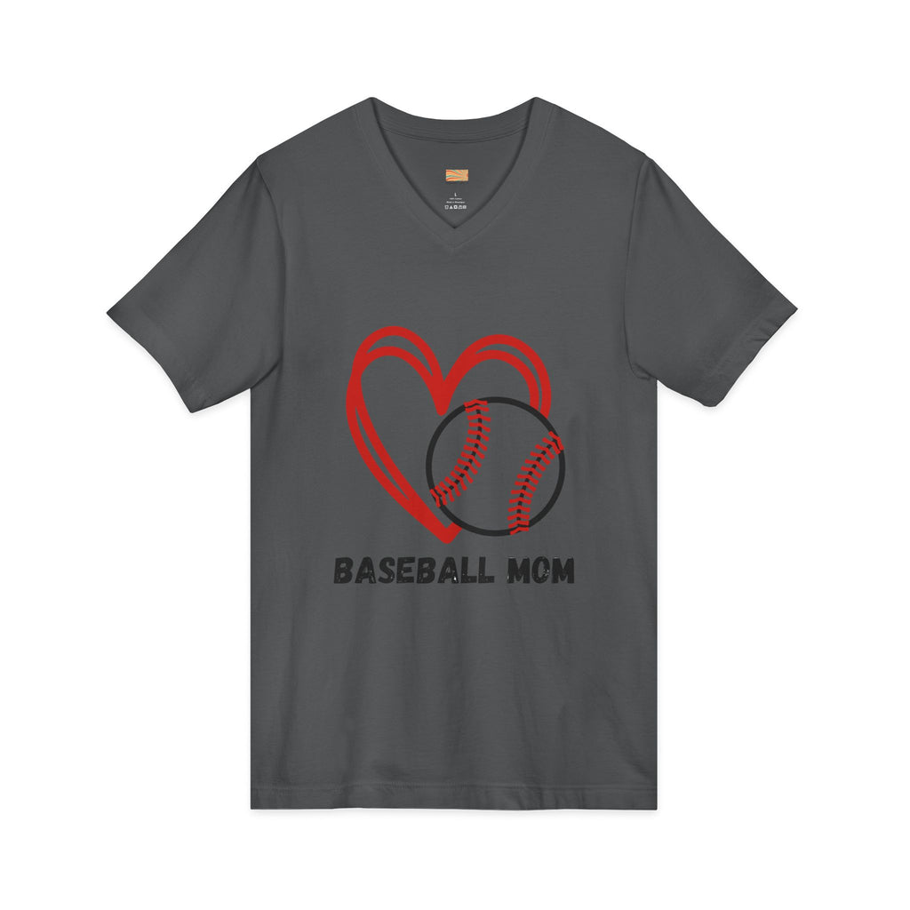 Baseball Mom V-Neck Tee — Heart & Baseball Graphic