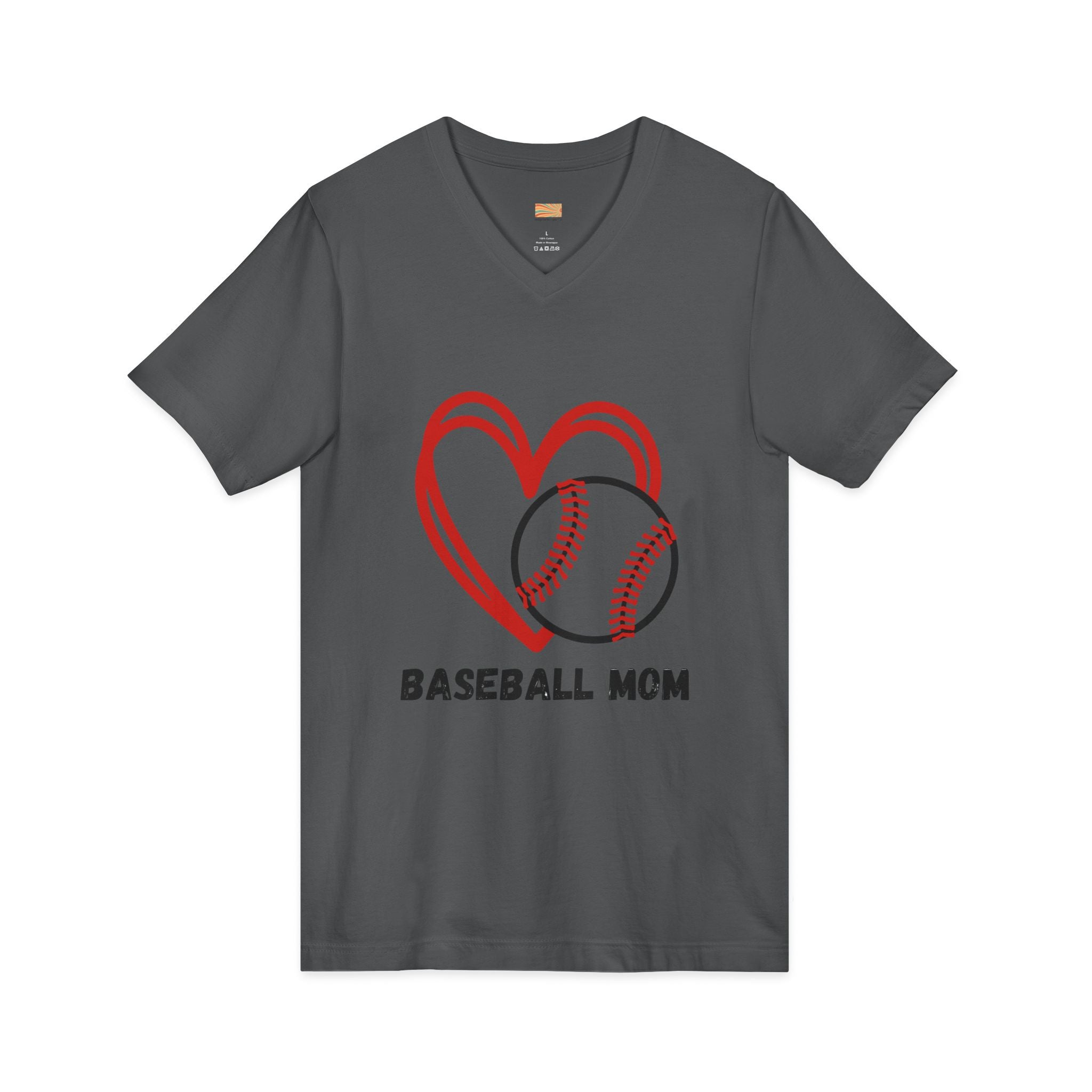 Baseball Mom V-Neck Tee — Heart & Baseball Graphic