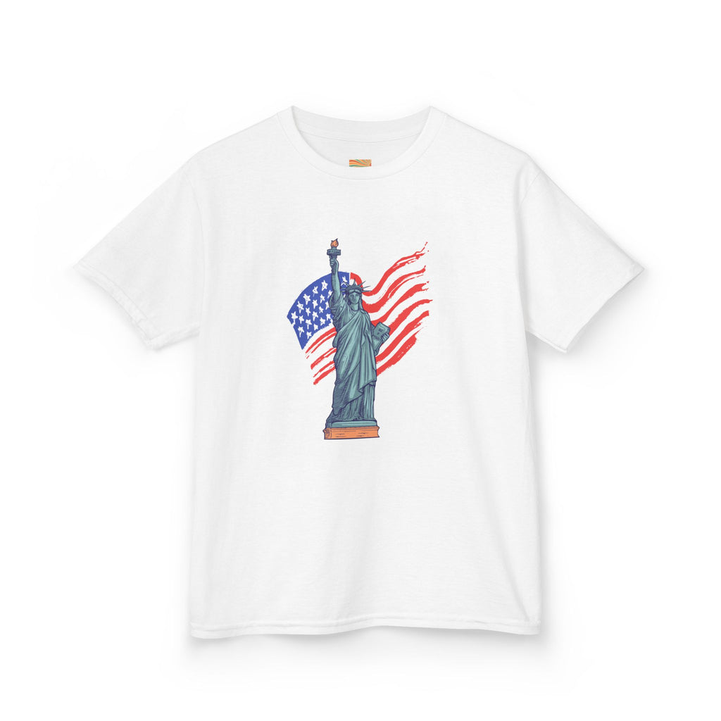 Kids Tee — Statue of Liberty with American Flag, Patriotic 4th of July Shirt