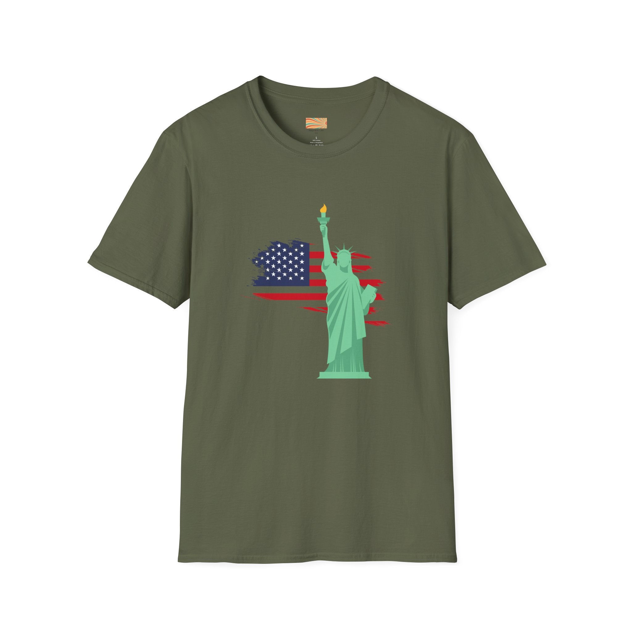 Statue of Liberty Flag backgroundUnisex Softstyle T-Shirt