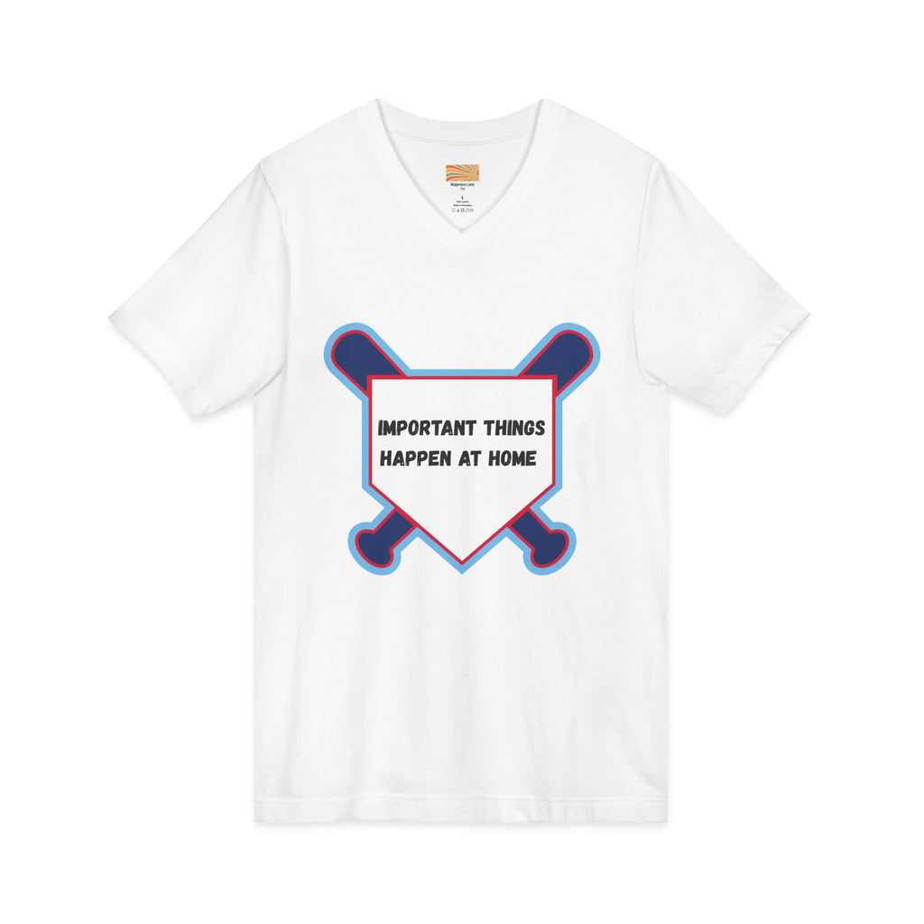 Baseball Home Plate Tee — "Important Things Happen at Home" V‑Neck