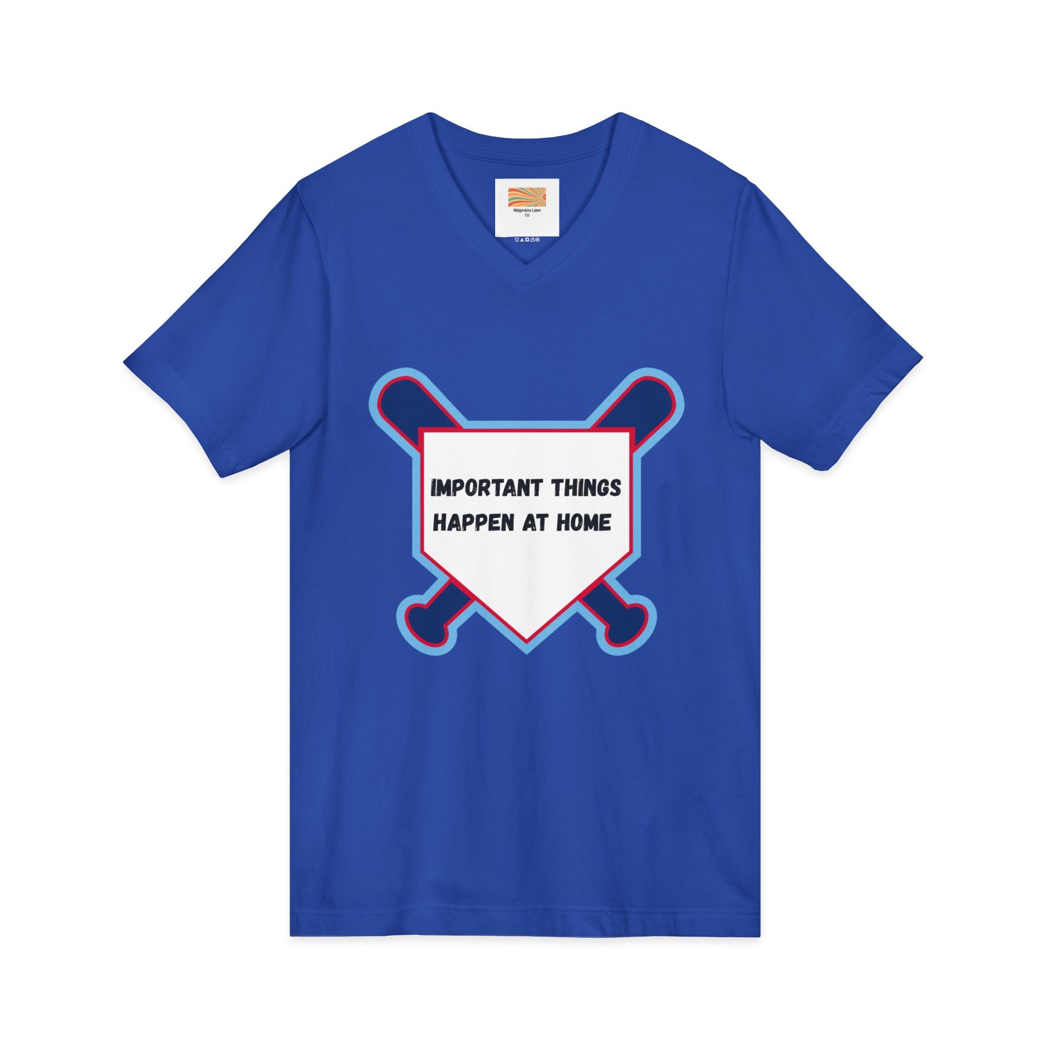 Baseball Home Plate Tee — "Important Things Happen at Home" V‑Neck
