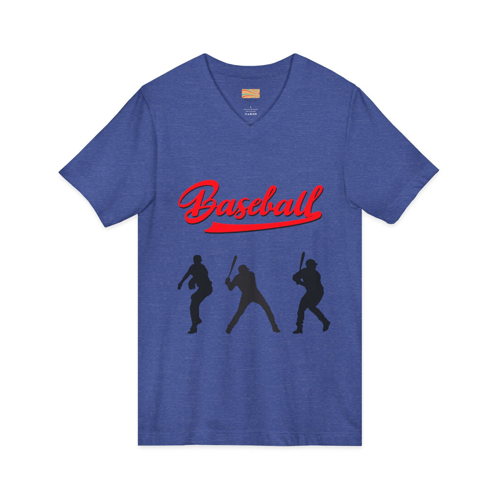 Baseball Silhouette V-Neck Tee — Vintage Script Baseball Players Shirt