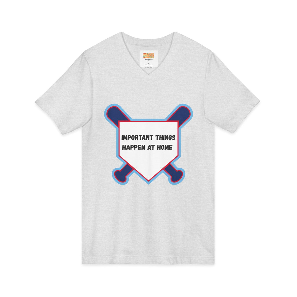 Baseball Home Plate Tee — "Important Things Happen at Home" V‑Neck