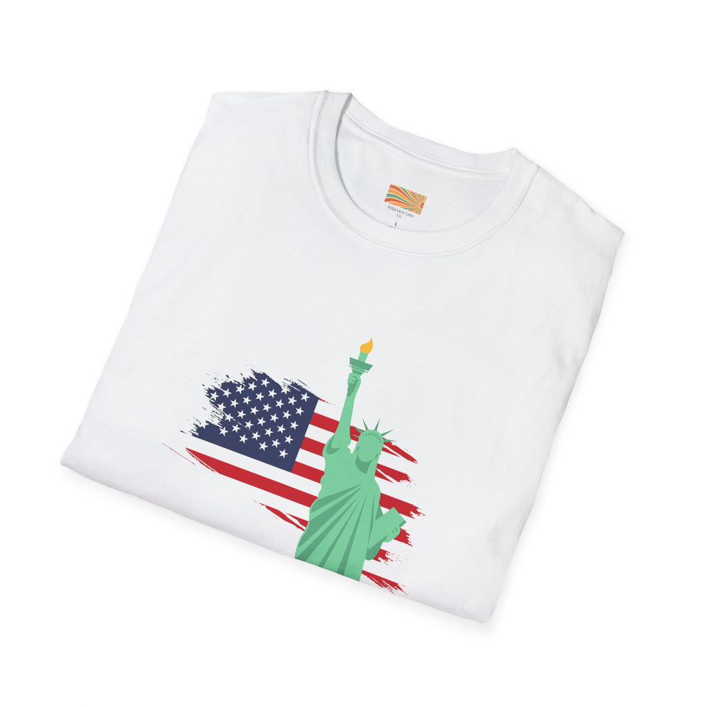 Statue of Liberty Flag backgroundUnisex Softstyle T-Shirt