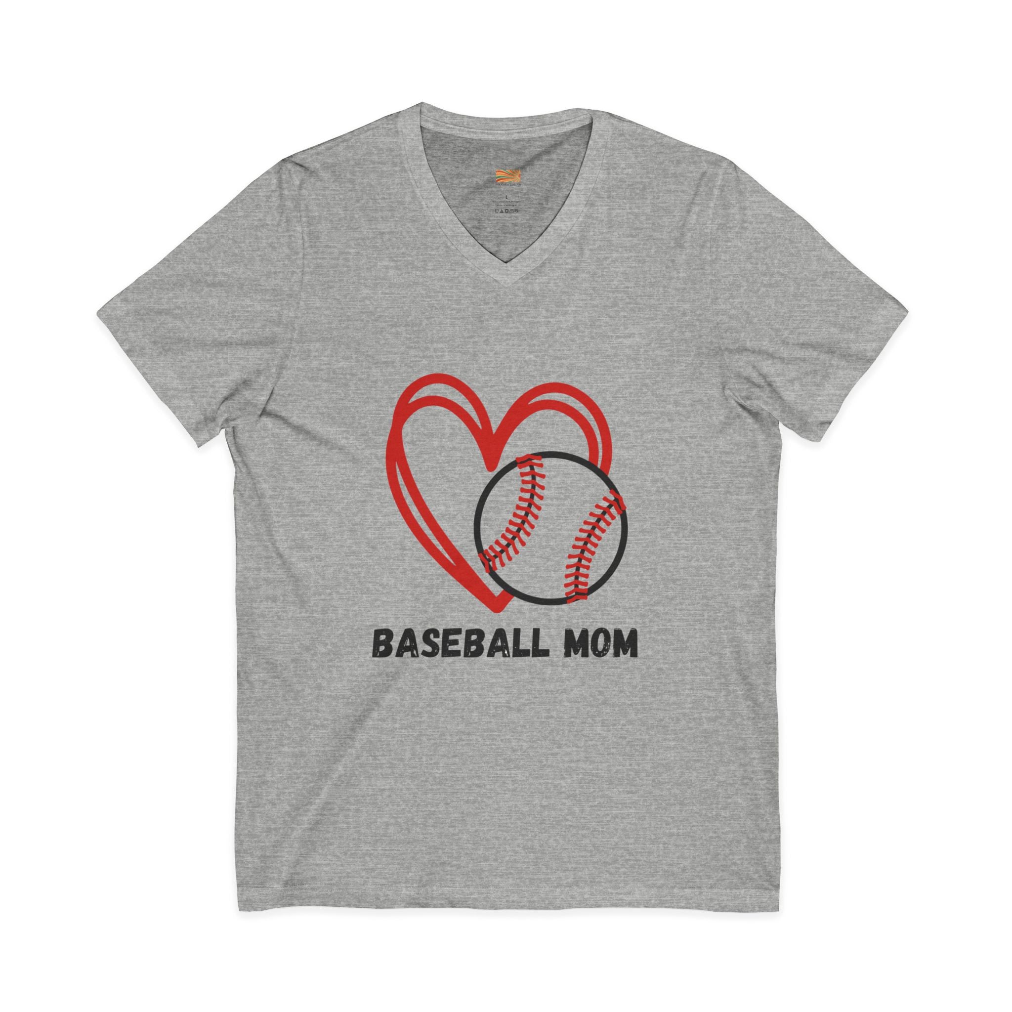 Baseball Mom V-Neck Tee — Heart & Baseball Graphic
