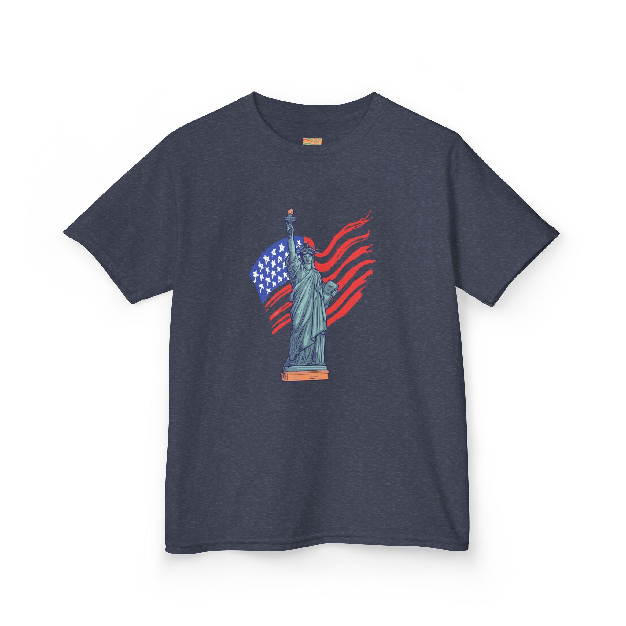 Kids Tee — Statue of Liberty with American Flag, Patriotic 4th of July Shirt