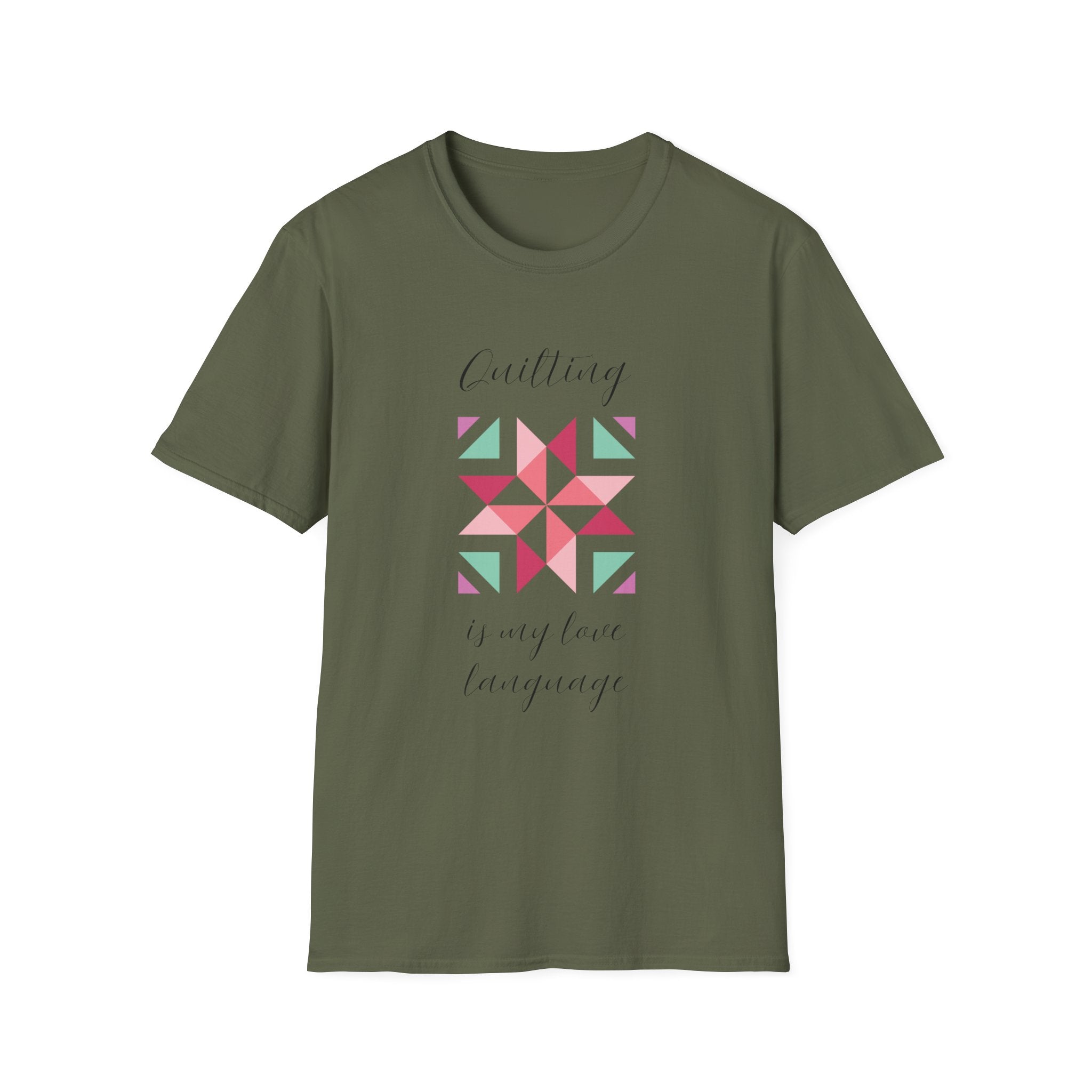Quilting Is My Love Language T-Shirt — Pastel Quilt Block Graphic