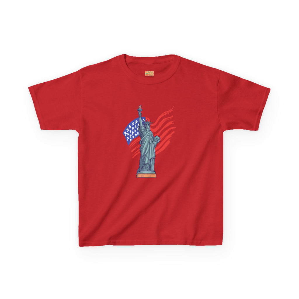 Kids Tee — Statue of Liberty with American Flag, Patriotic 4th of July Shirt